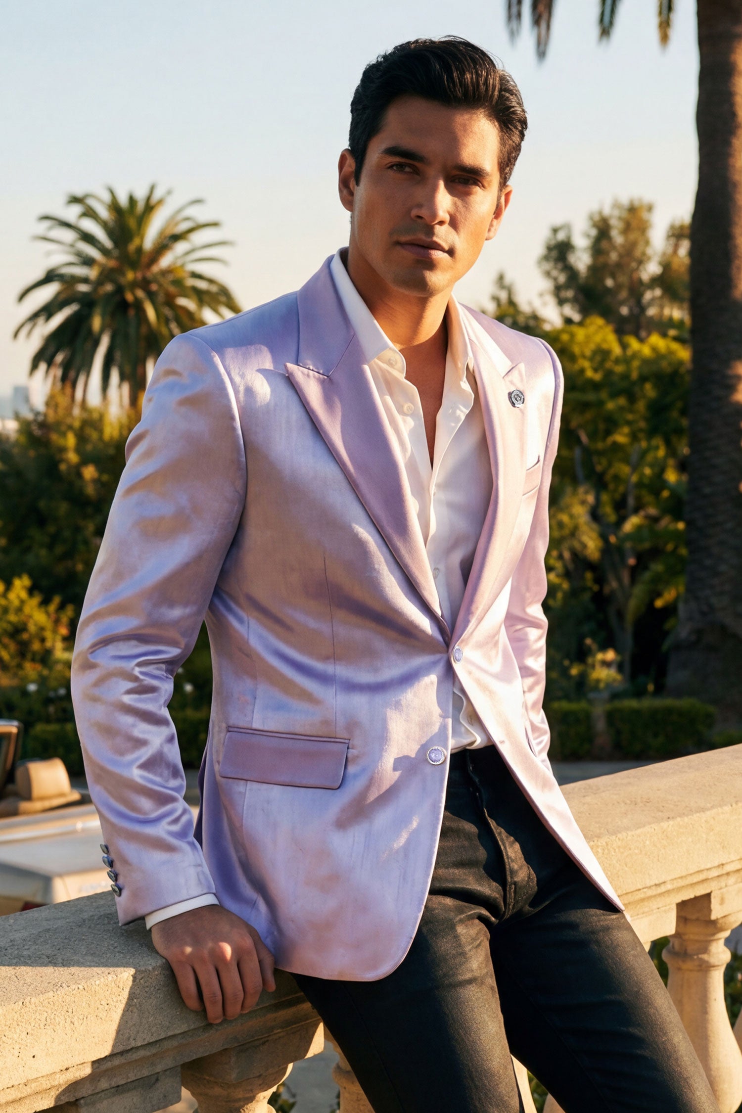 Barabas Men's Shiny Metallic Striped Notch Wide Lapel Blazer 6BL05 Lavender