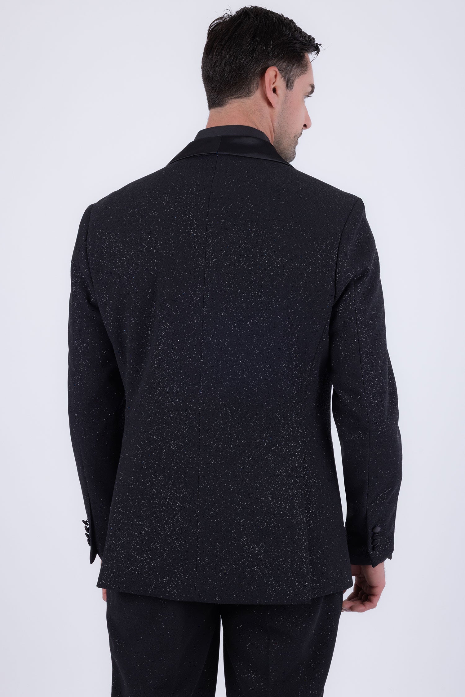 Barabas Men's Glitter Shine Contrasting Shawl Lapel Blazer 6BL07 Black
