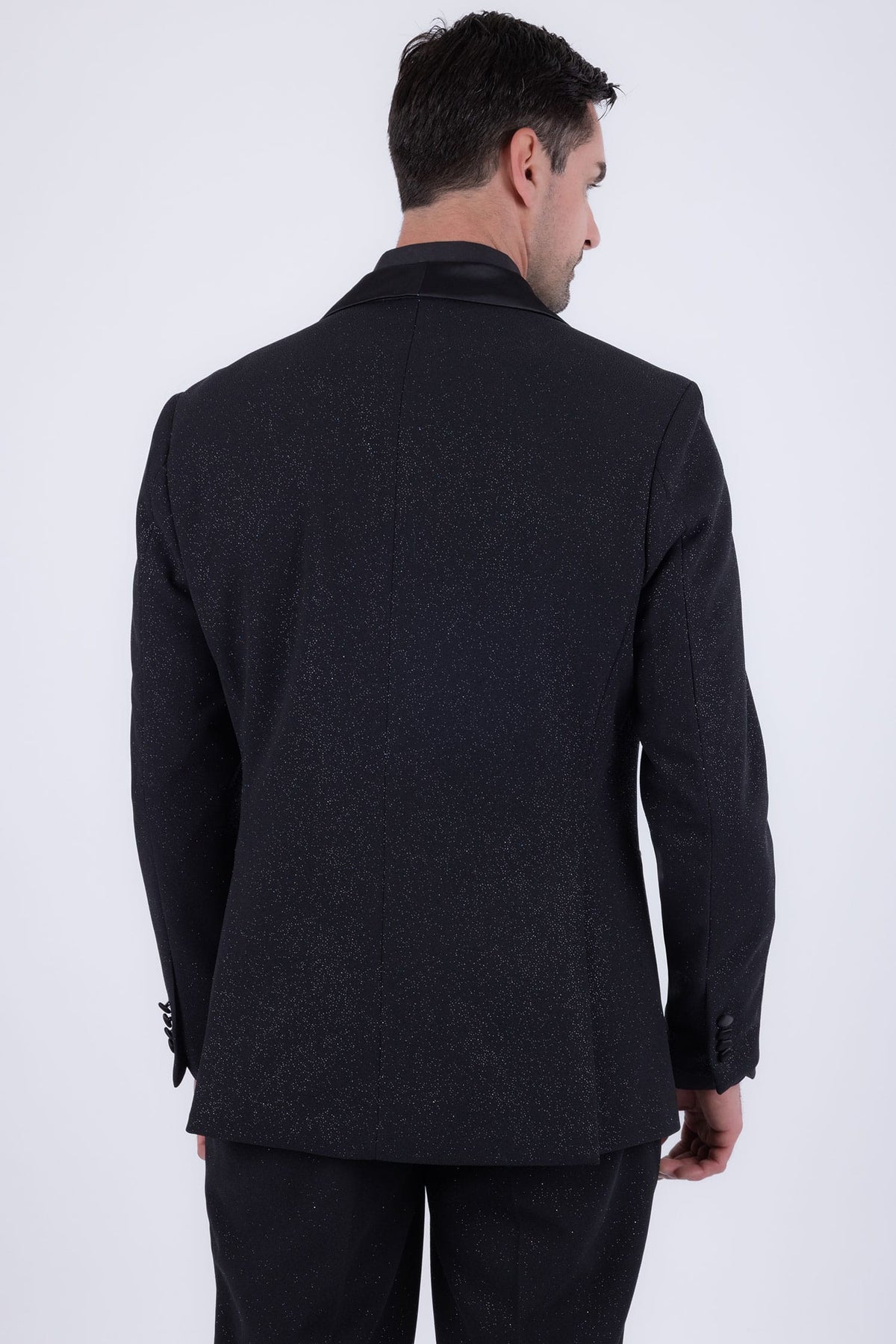 Barabas Men's Glitter Shine Contrasting Shawl Lapel Blazer 6BL07 #Color_Black Black