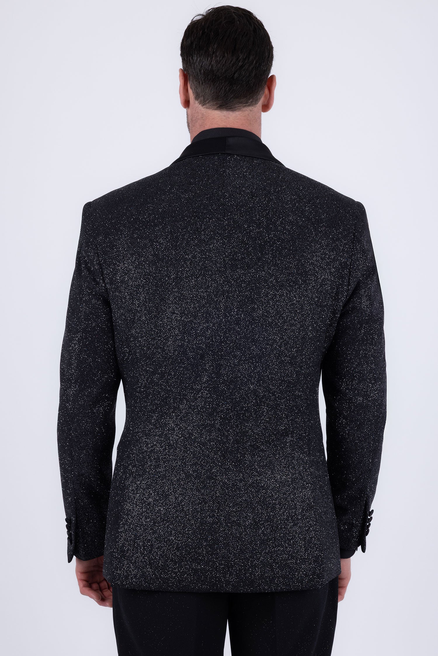 Barabas Men's Glitter Shine Contrasting Shawl Lapel Blazer 6BL07 Black Silver