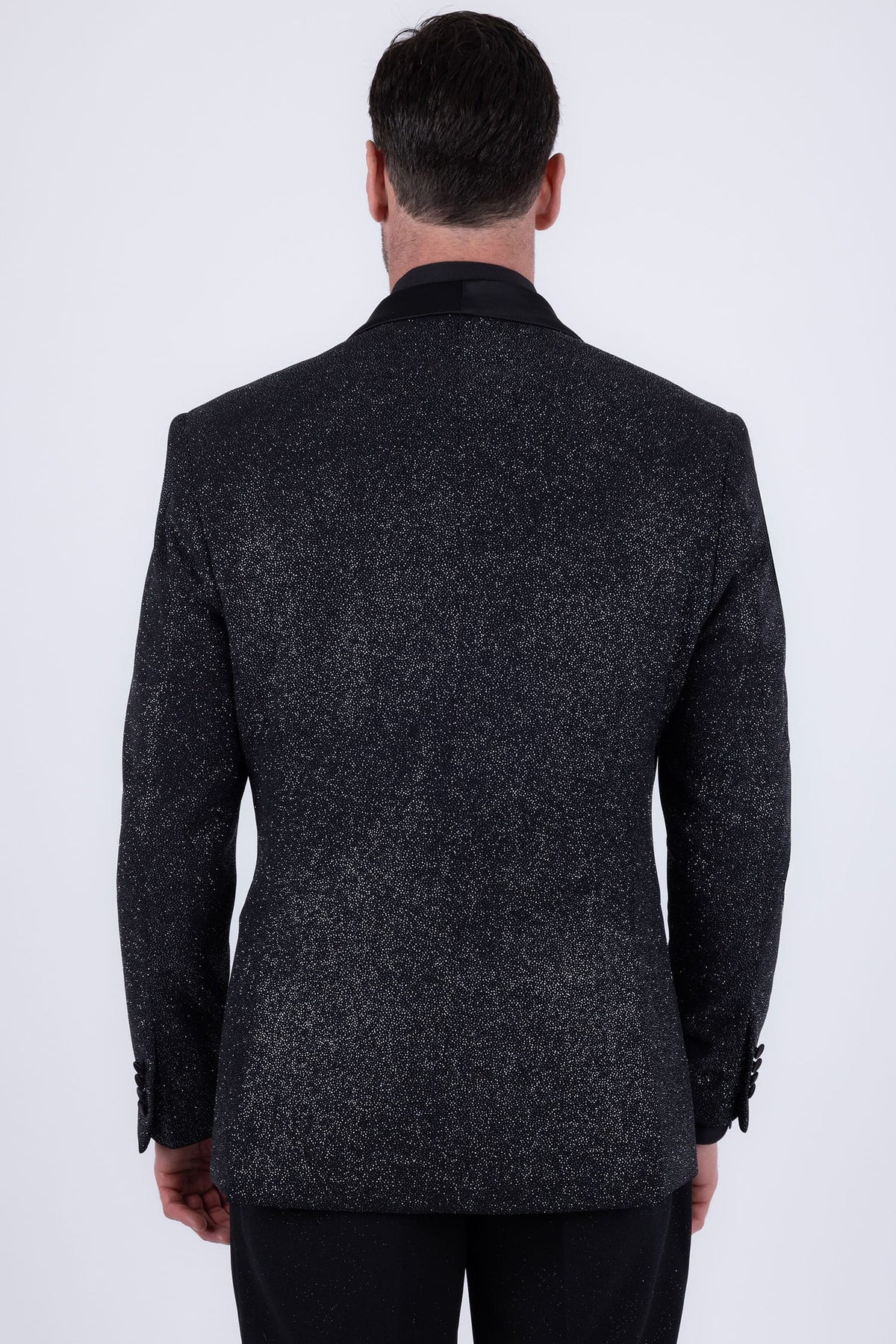 Barabas Men's Glitter Shine Contrasting Shawl Lapel Blazer 6BL07 #Color_Black Silver