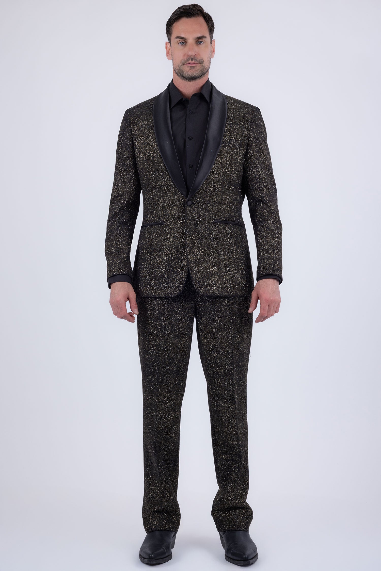 Barabas Men's Glitter Shine Casual Dress Pants 6BL07 Black Gold