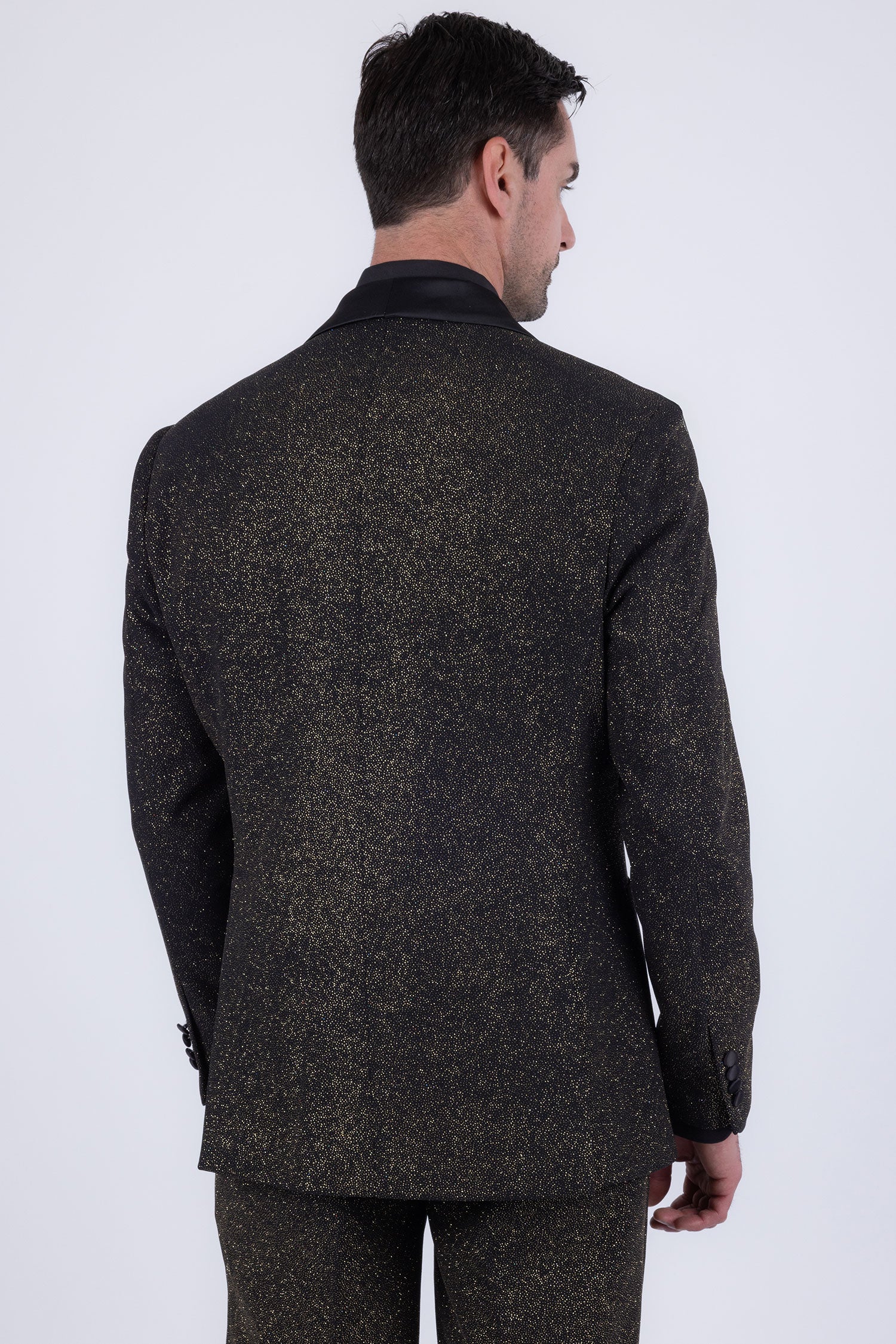 Barabas Men's Glitter Shine Contrasting Shawl Lapel Blazer 6BL07 Black Gold