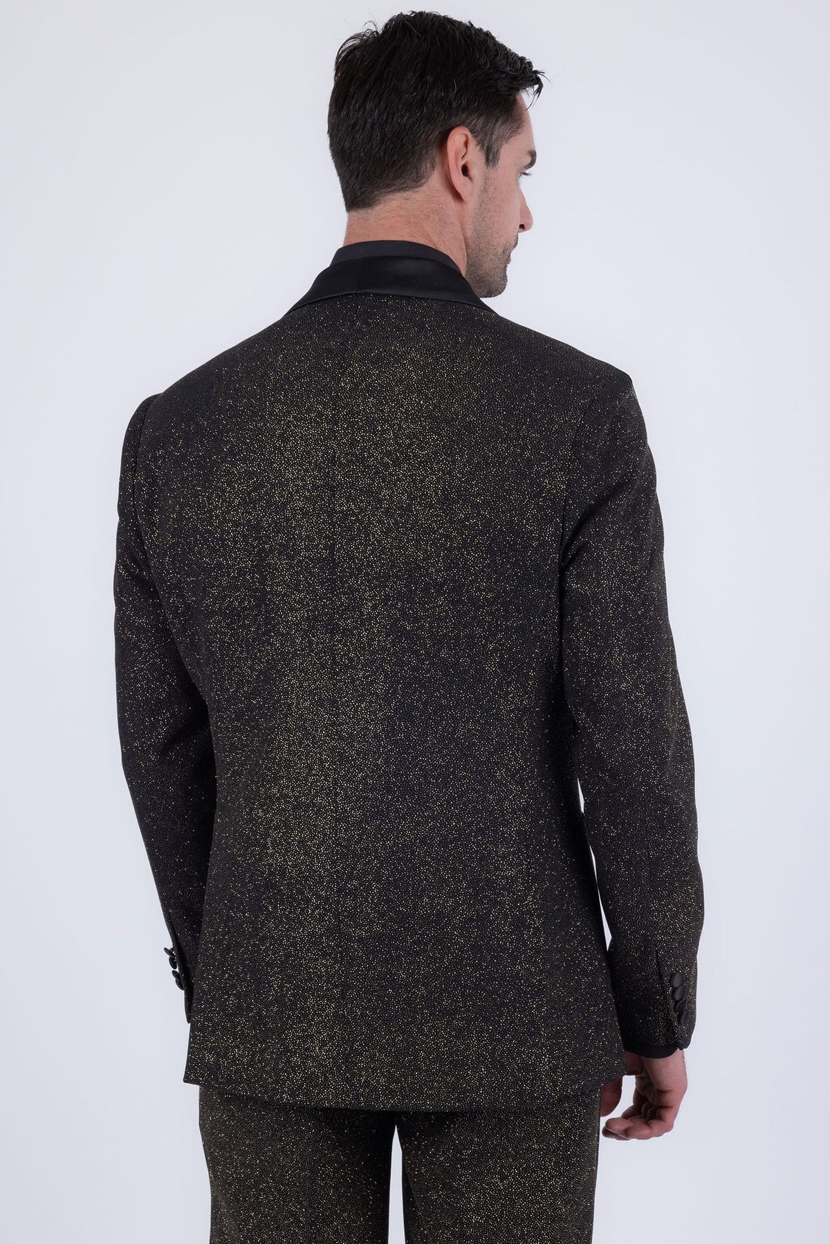 Barabas Men's Glitter Shine Contrasting Shawl Lapel Blazer 6BL07 #Color_Black Gold