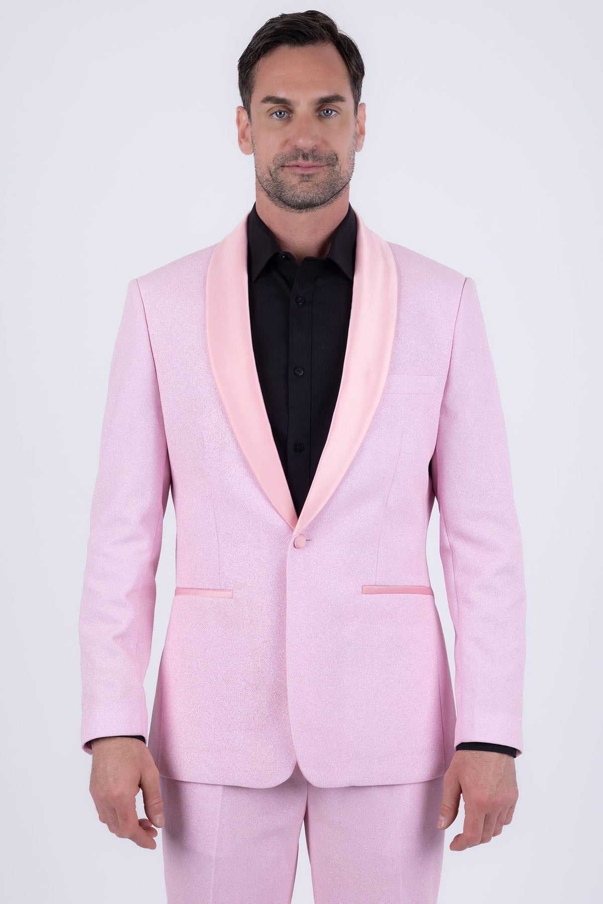 Barabas Men's Glitter Shine Contrasting Shawl Lapel Blazer 6BL07 #Color_Blushing Rose