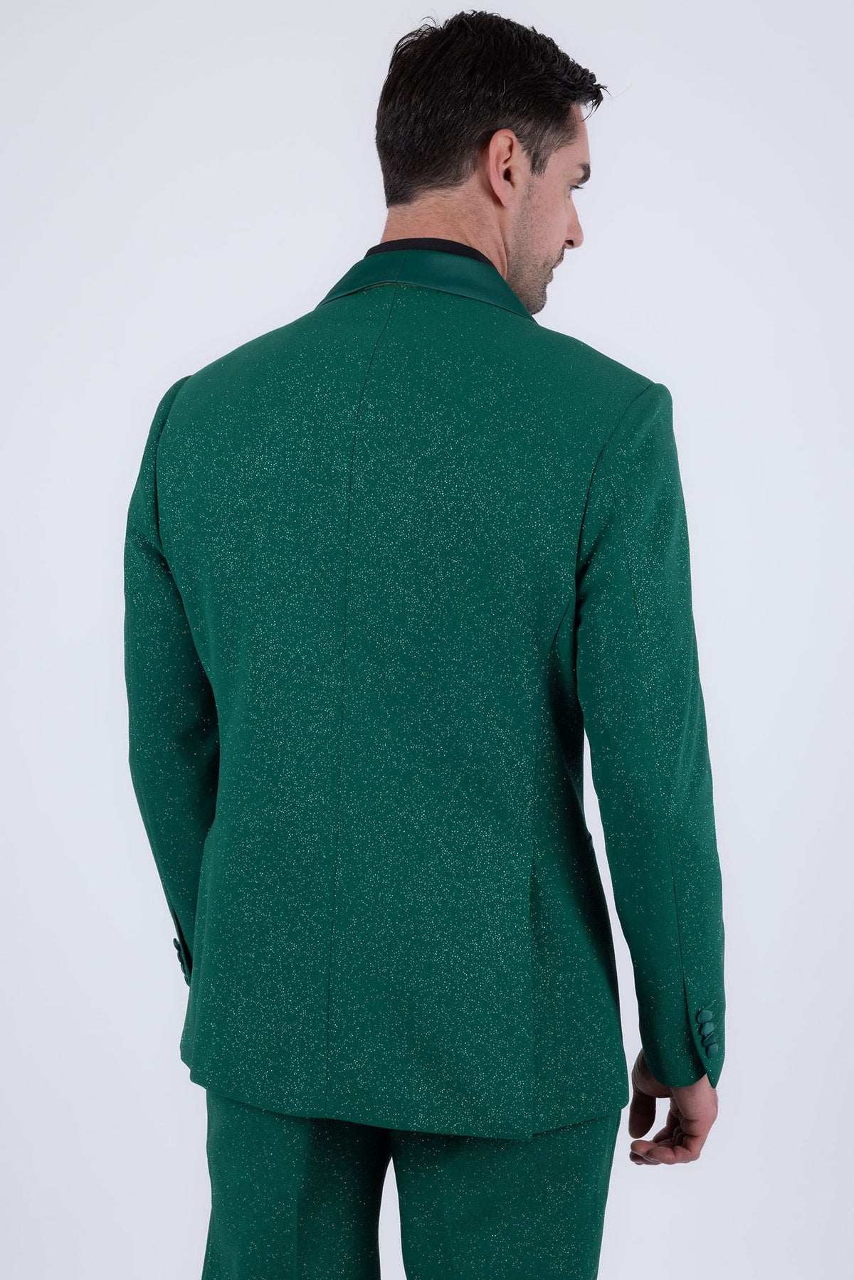 Barabas Men's Glitter Shine Contrasting Shawl Lapel Blazer 6BL07 #Color_Emerald