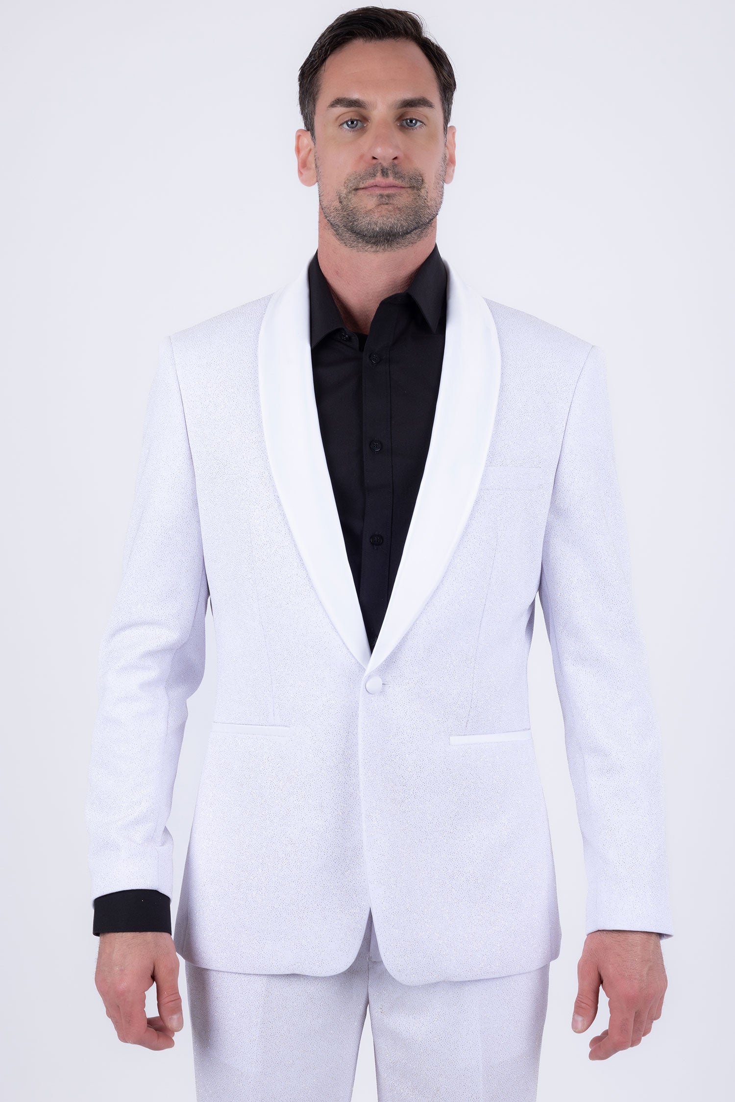Barabas Men's Glitter Shine Contrasting Shawl Lapel Blazer 6BL07 Black White