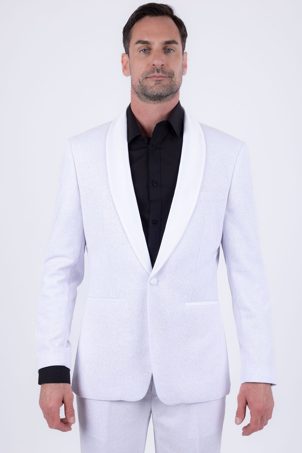 Barabas Men's Glitter Shine Contrasting Shawl Lapel Blazer 6BL07 #Color_White Gold