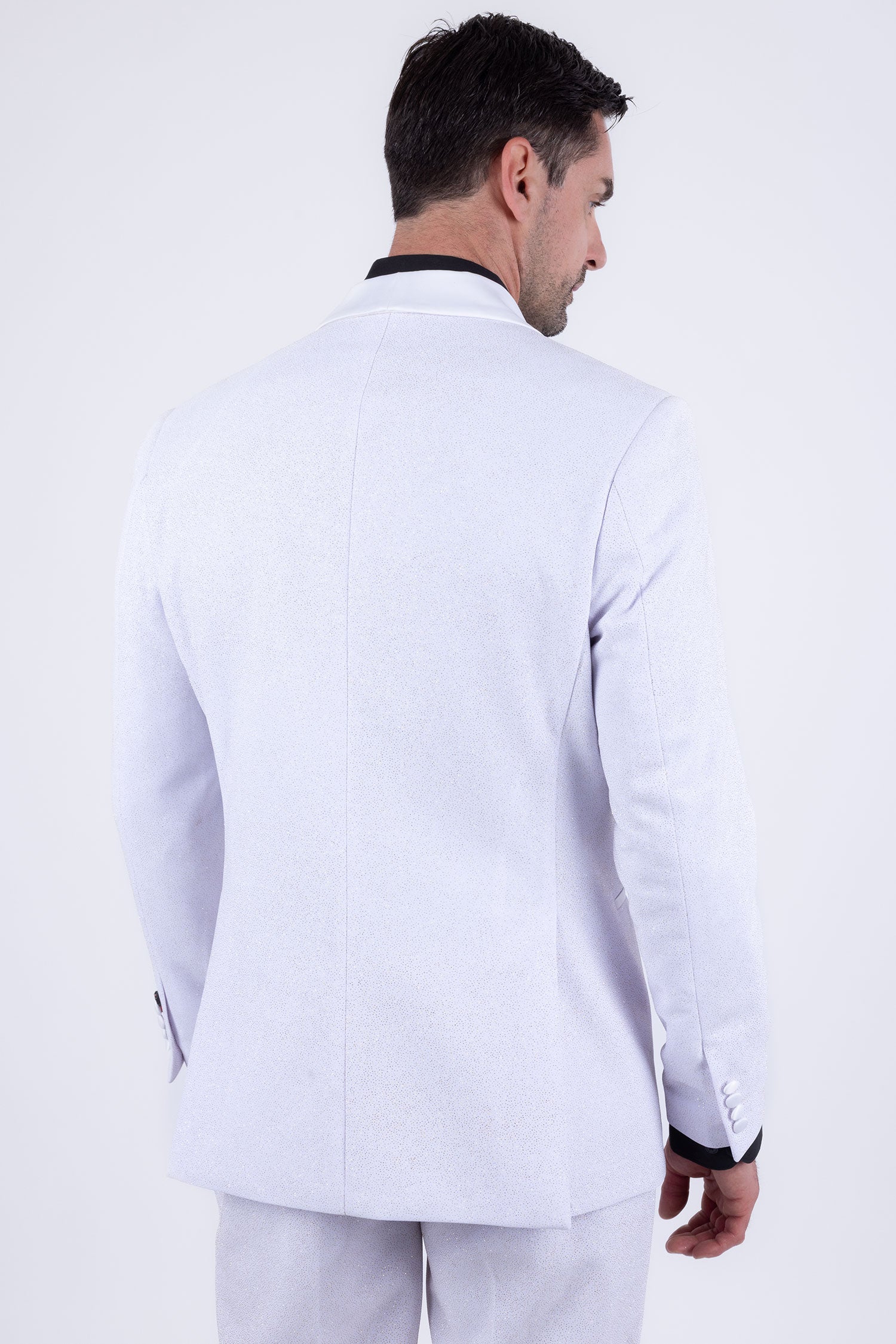 Barabas Men's Glitter Shine Contrasting Shawl Lapel Blazer 6BL07 White