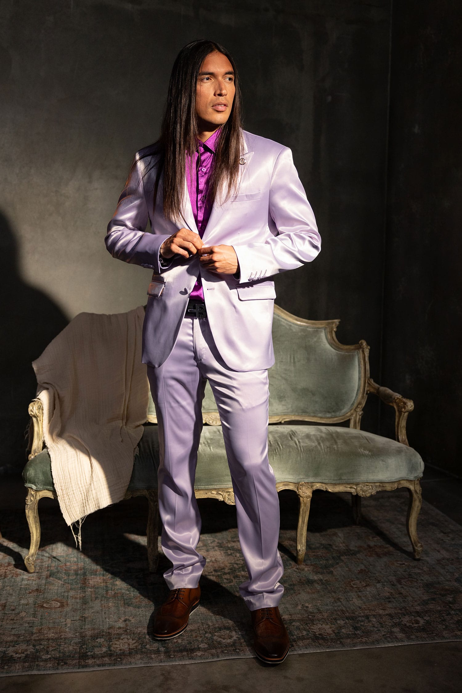 Barabas Men's Solid Color Shiny Dress Pants 6VP1010 Lilac