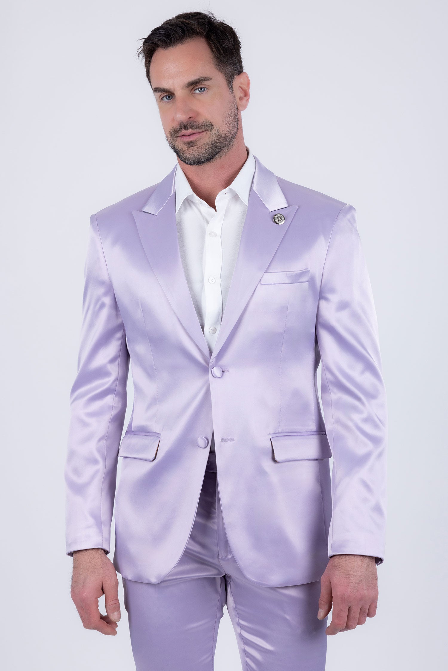 Barabas Men's Solid Color Satin Metallic Peak Lapel Blazer 6BL1010 Purple