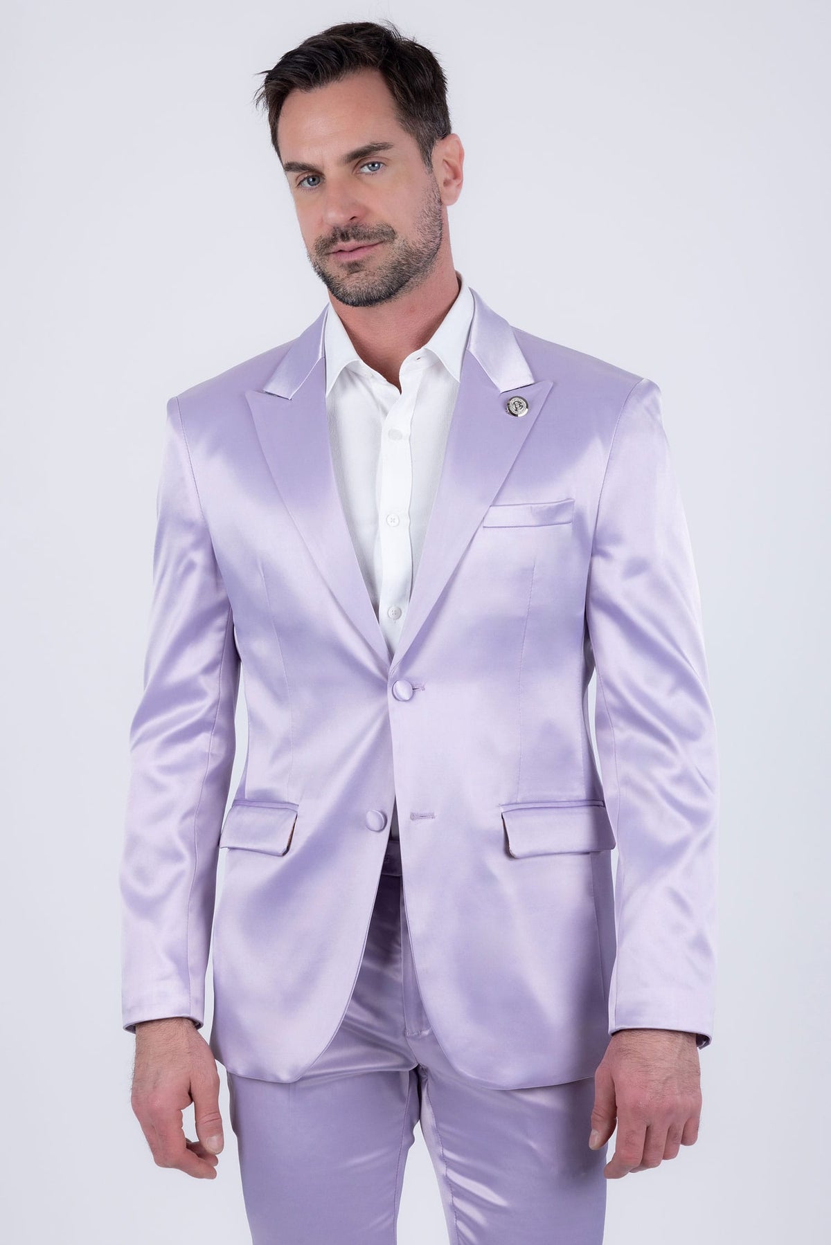 Barabas Men's Solid Color Satin Metallic Peak Lapel Blazer 6BL1010 #Color_Baby Lavender