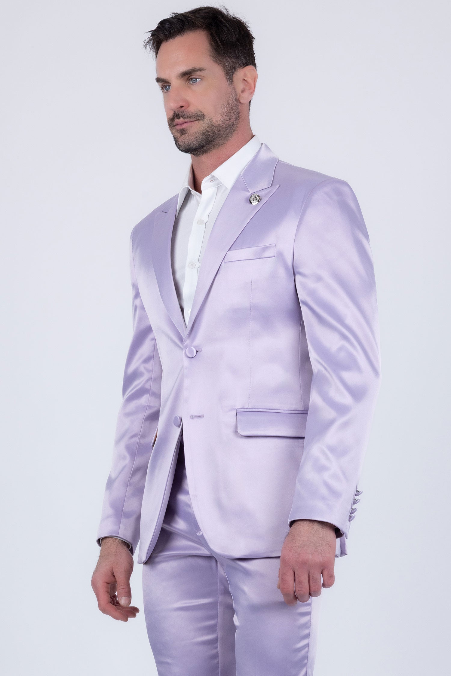 Barabas Men's Solid Color Satin Metallic Peak Lapel Blazer 6BL1010 Lavender