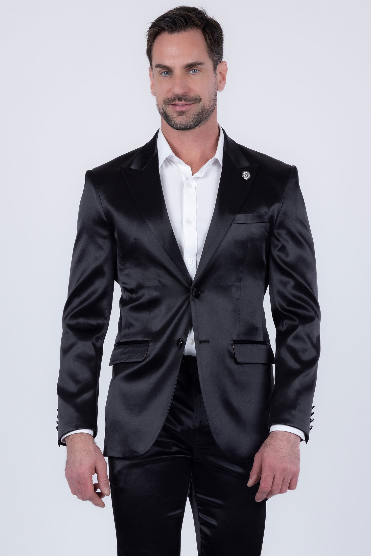 Barabas Men's Solid Color Satin Metallic Peak Lapel Blazer 6BL1010 Black