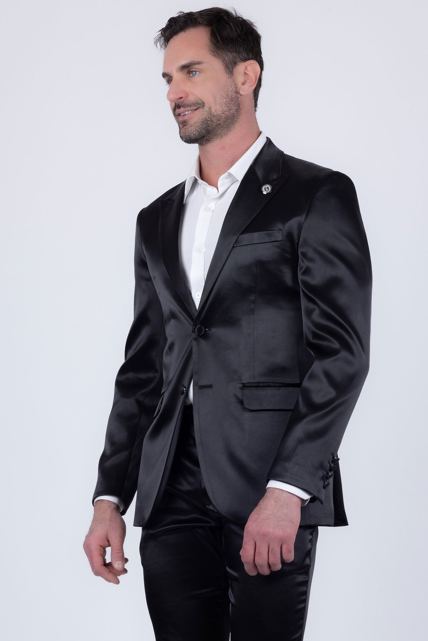 Barabas Men's Solid Color Satin Metallic Peak Lapel Blazer 6BL1010 Black