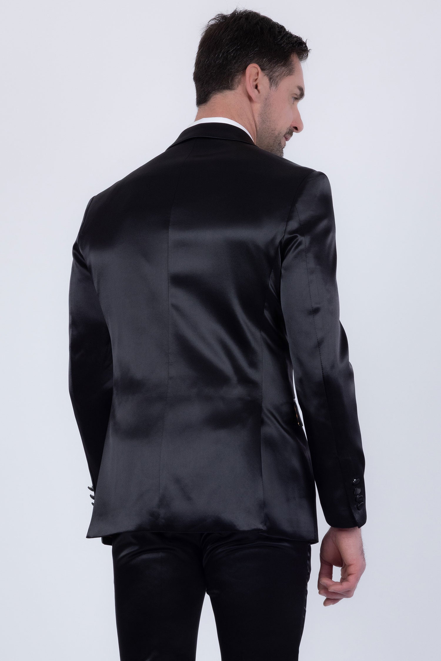Barabas Men's Solid Color Satin Metallic Peak Lapel Blazer 6BL1010 Black