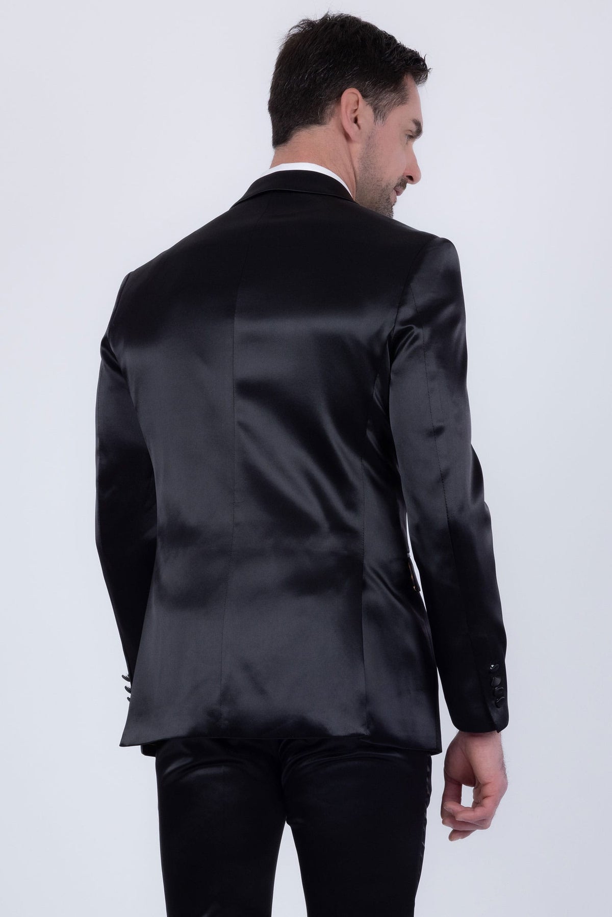 Barabas Men's Solid Color Satin Metallic Peak Lapel Blazer 6BL1010 #Color_Black Beauty