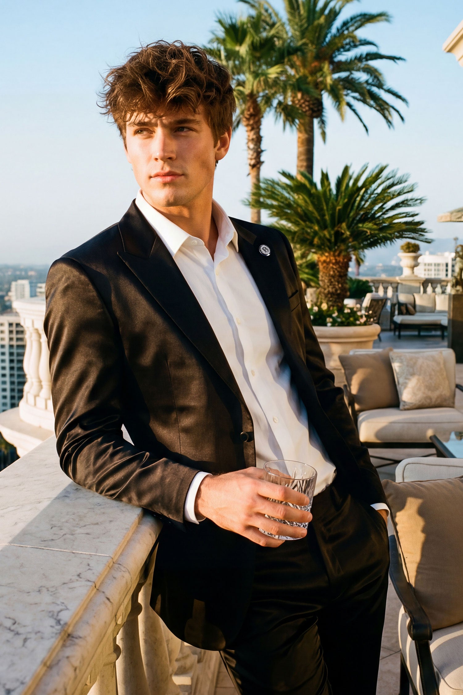 Barabas Men's Solid Color Satin Metallic Peak Lapel Blazer 6BL1010 Black