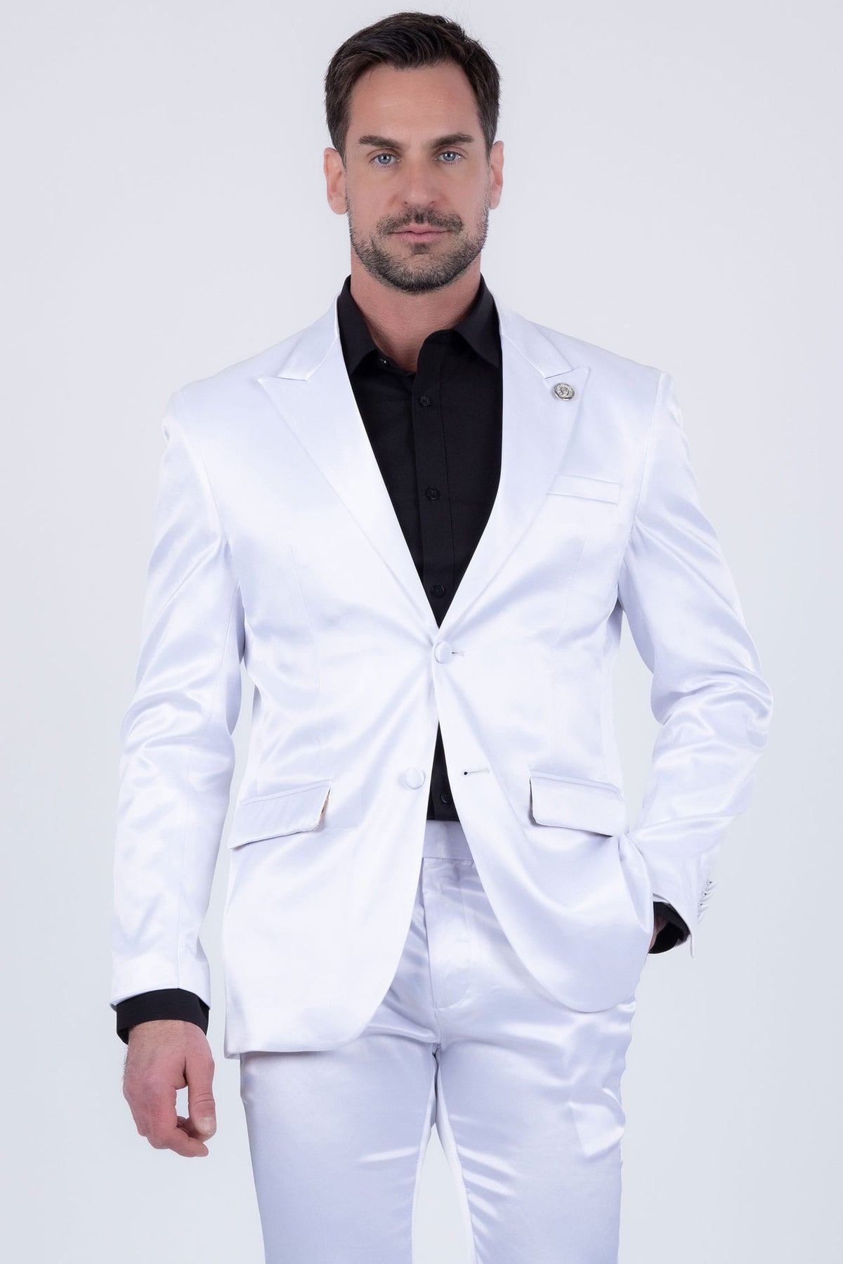 Barabas Men's Solid Color Satin Metallic Peak Lapel Blazer 6BL1010 #Color_Bright White
