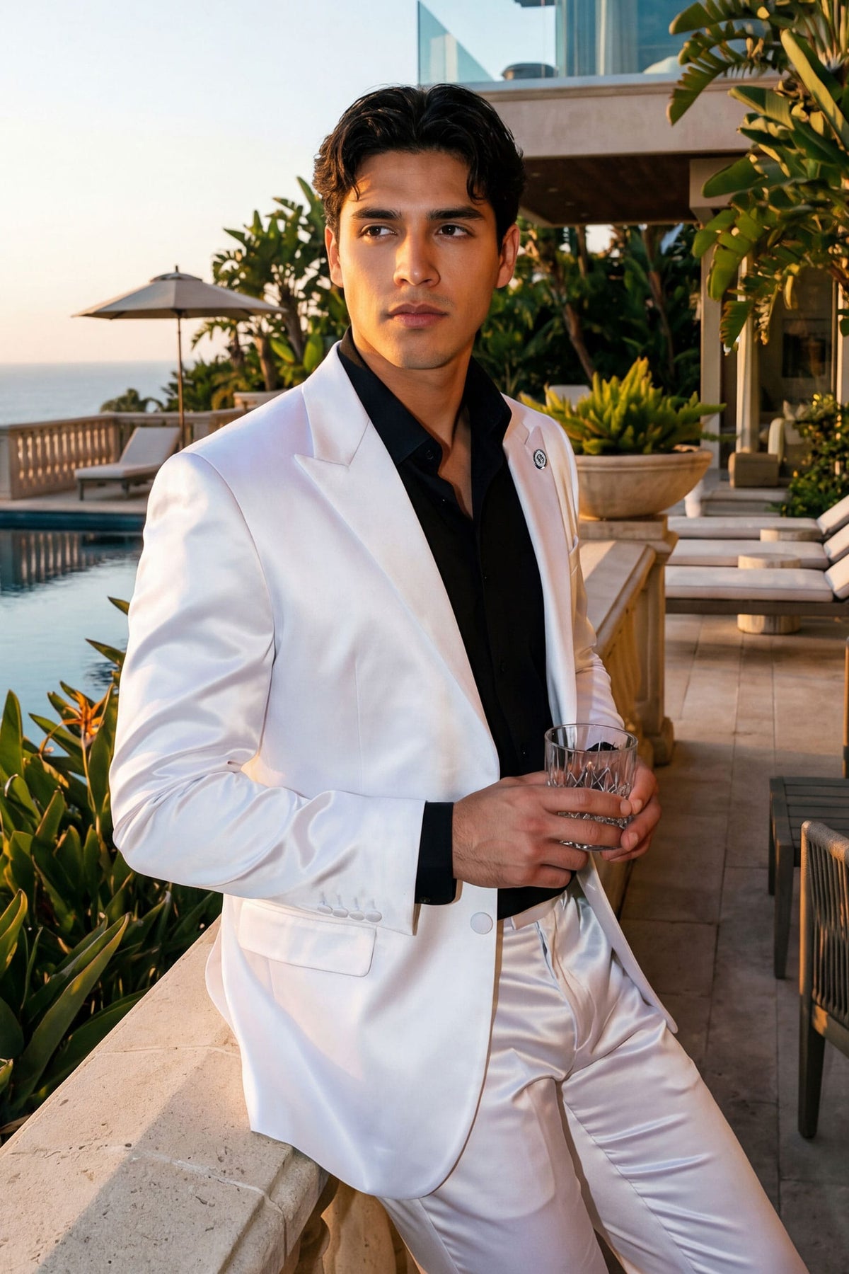 Barabas Men's Solid Color Satin Metallic Peak Lapel Blazer 6BL1010 #Color_Bright White