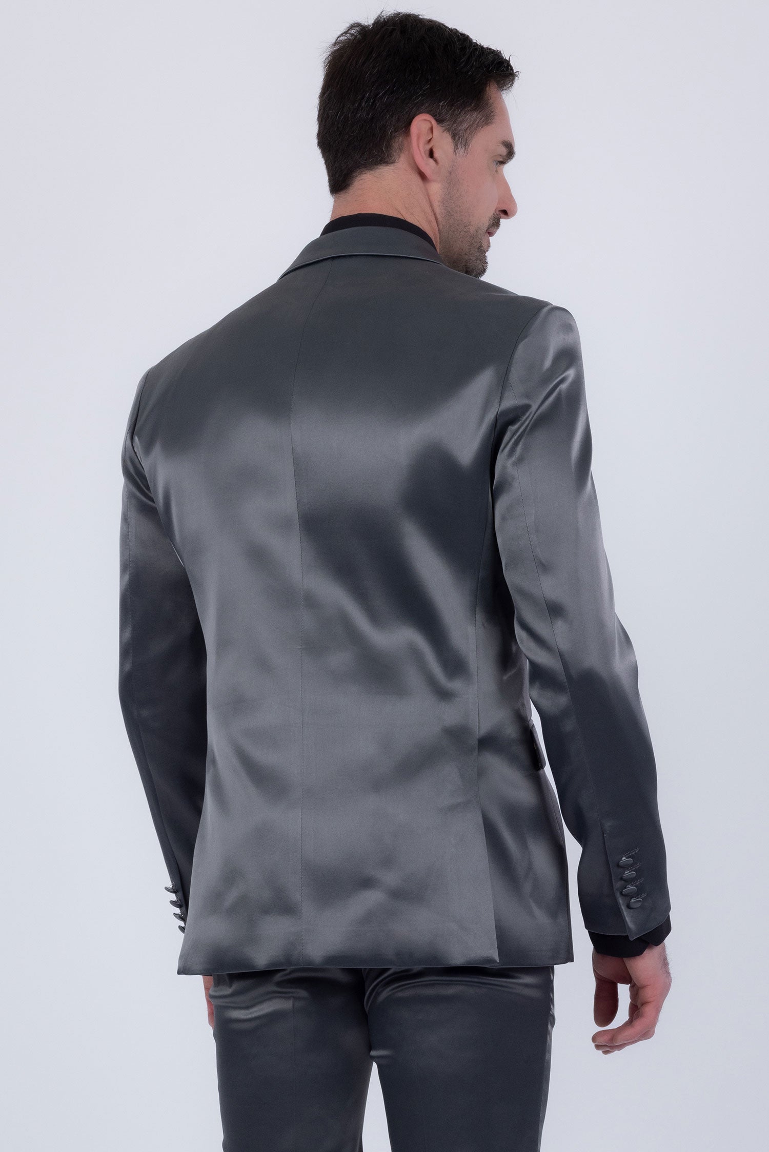 Barabas Men's Solid Color Satin Metallic Peak Lapel Blazer 6BL1010 Charcoal