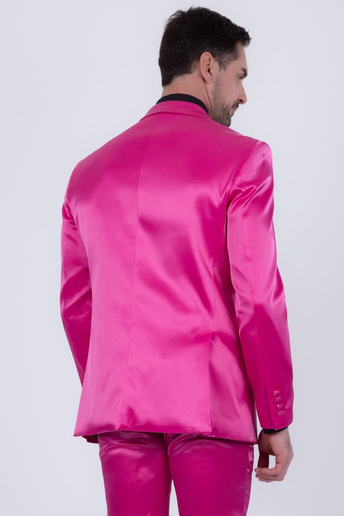 Barabas Men's Solid Color Satin Metallic Peak Lapel Blazer 6BL1010 #Color_Fuchsia