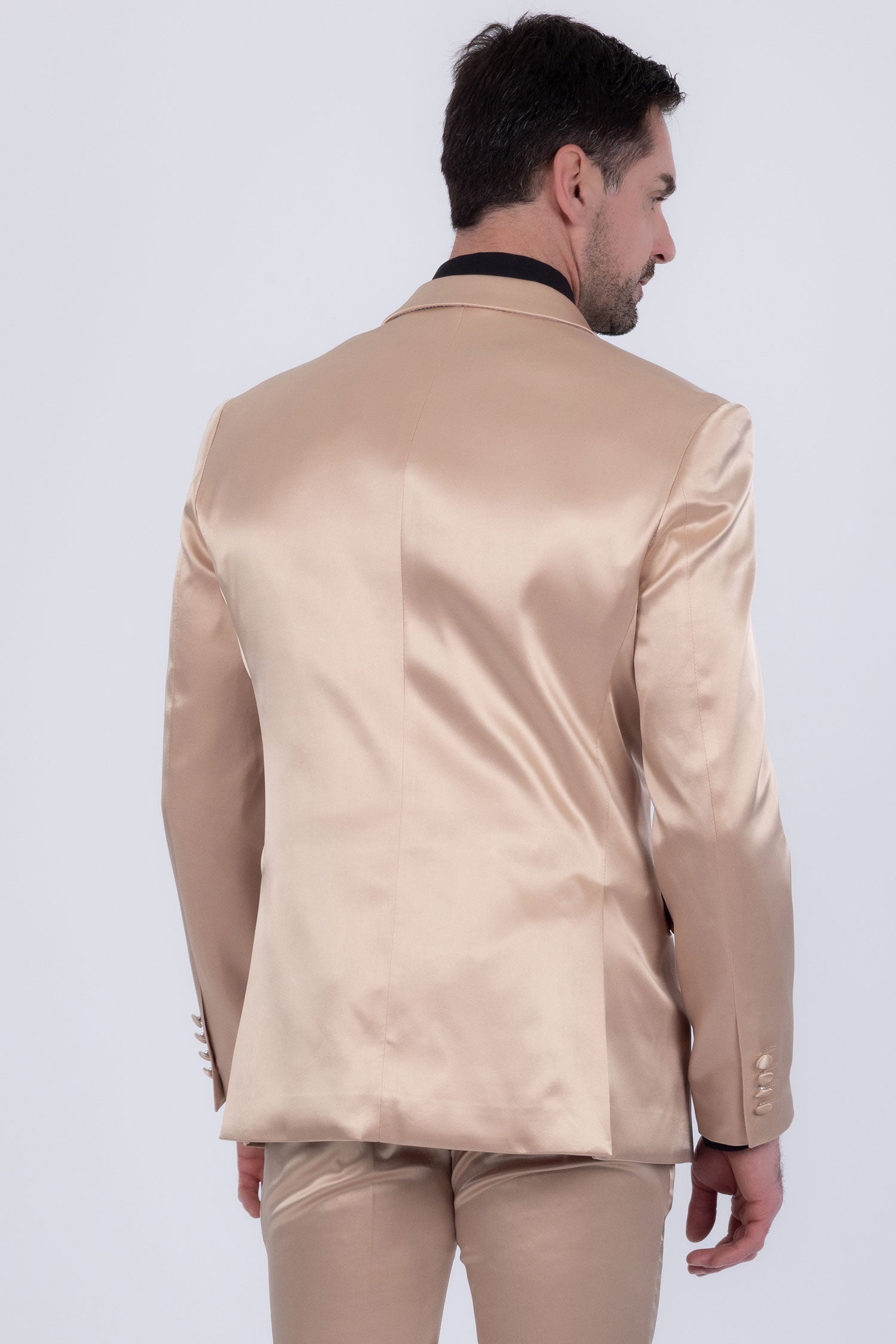 Barabas Men's Solid Color Satin Metallic Peak Lapel Blazer 6BL1010 Gold