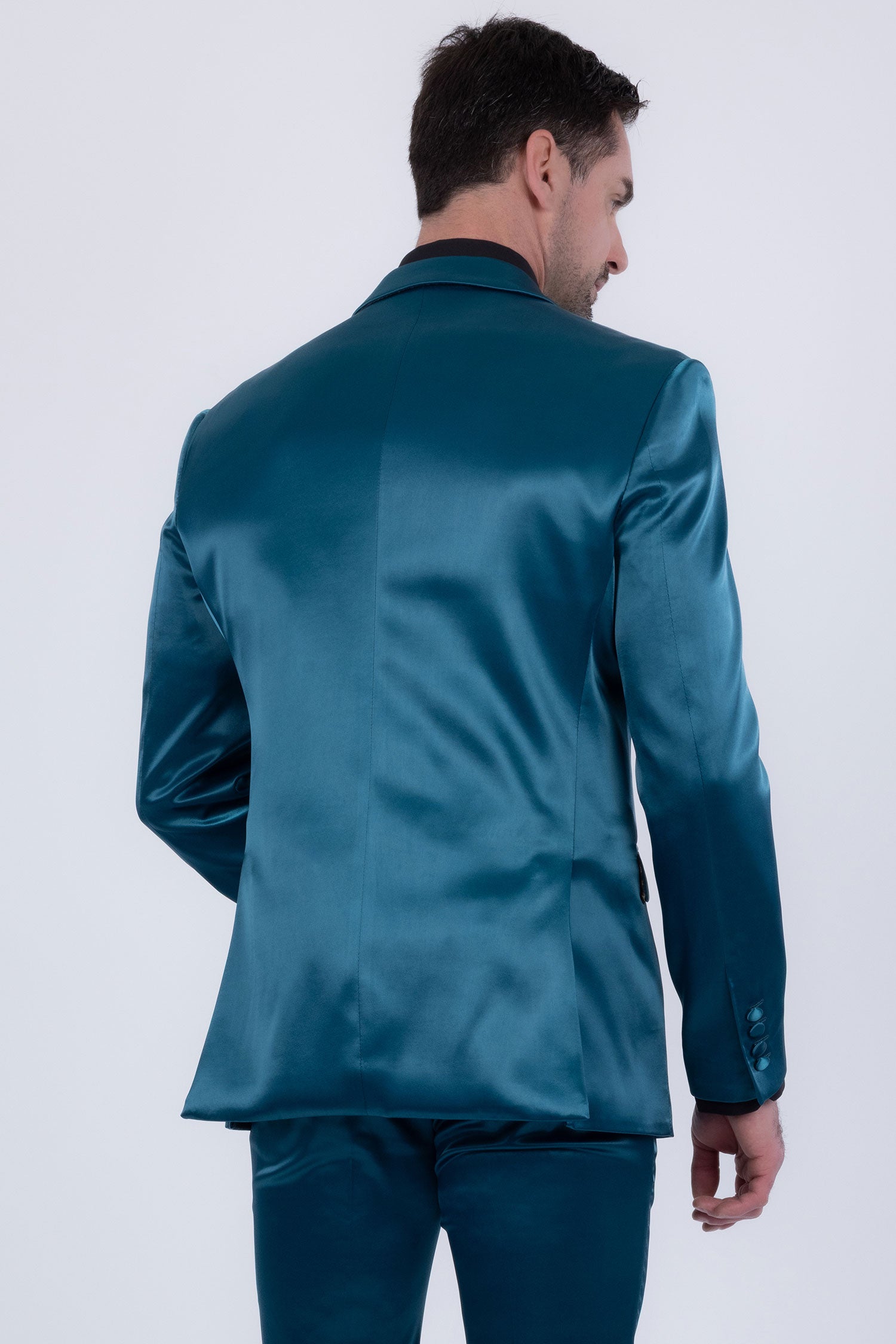 Barabas Men's Solid Color Satin Metallic Peak Lapel Blazer 6BL1010 Green