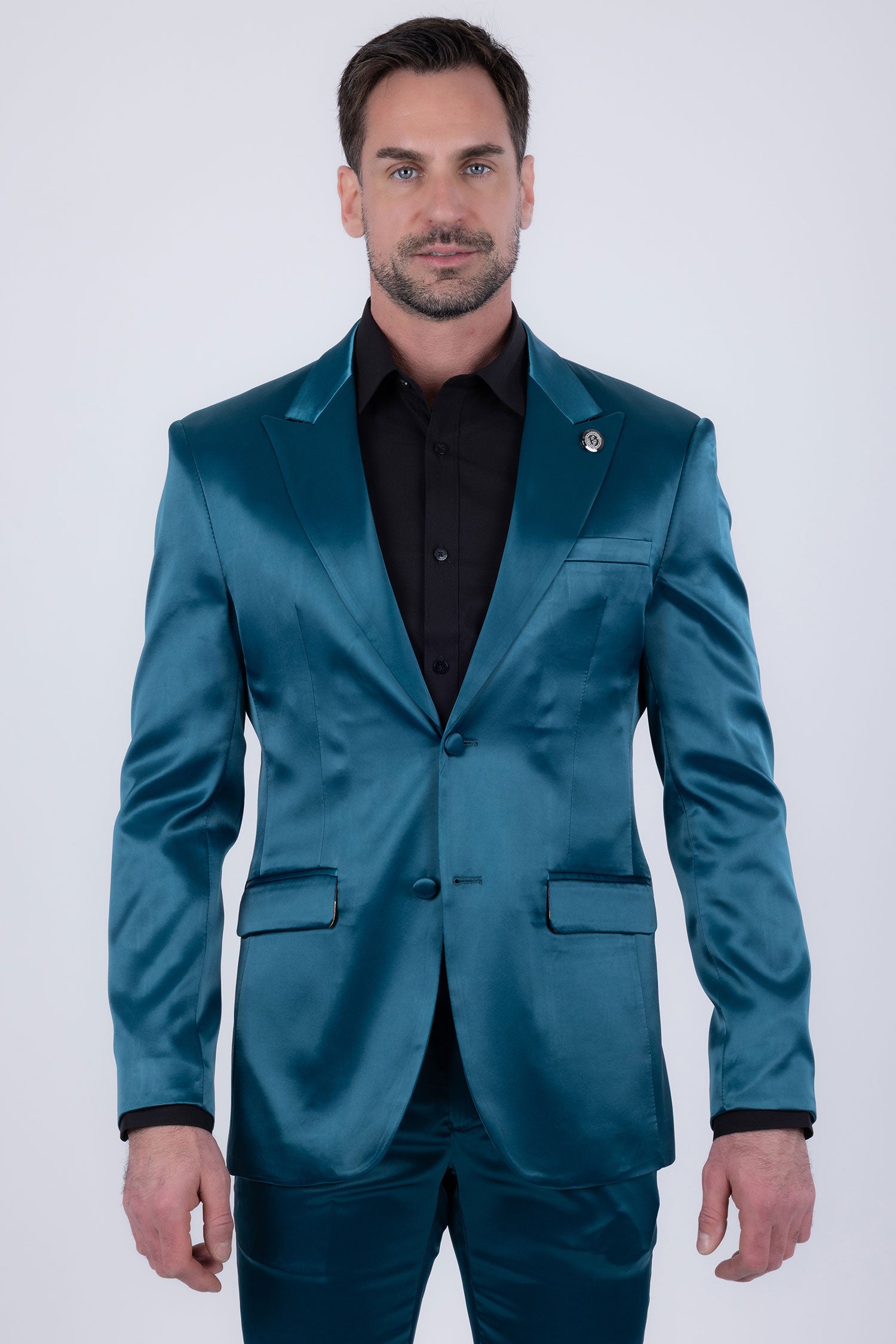 Barabas Men's Solid Color Satin Metallic Peak Lapel Blazer 6BL1010 Green