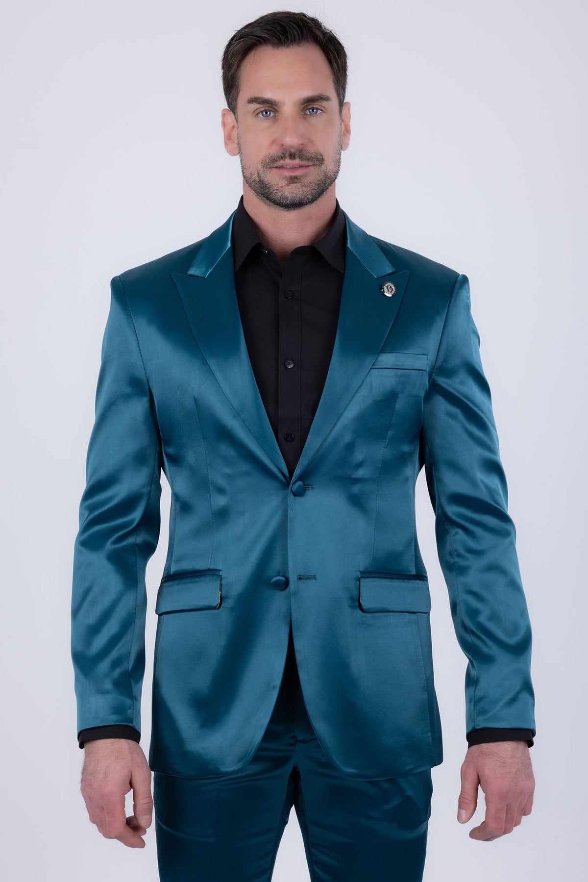 Barabas Men's Solid Color Satin Metallic Peak Lapel Blazer 6BL1010 #Color_Hunter Green
