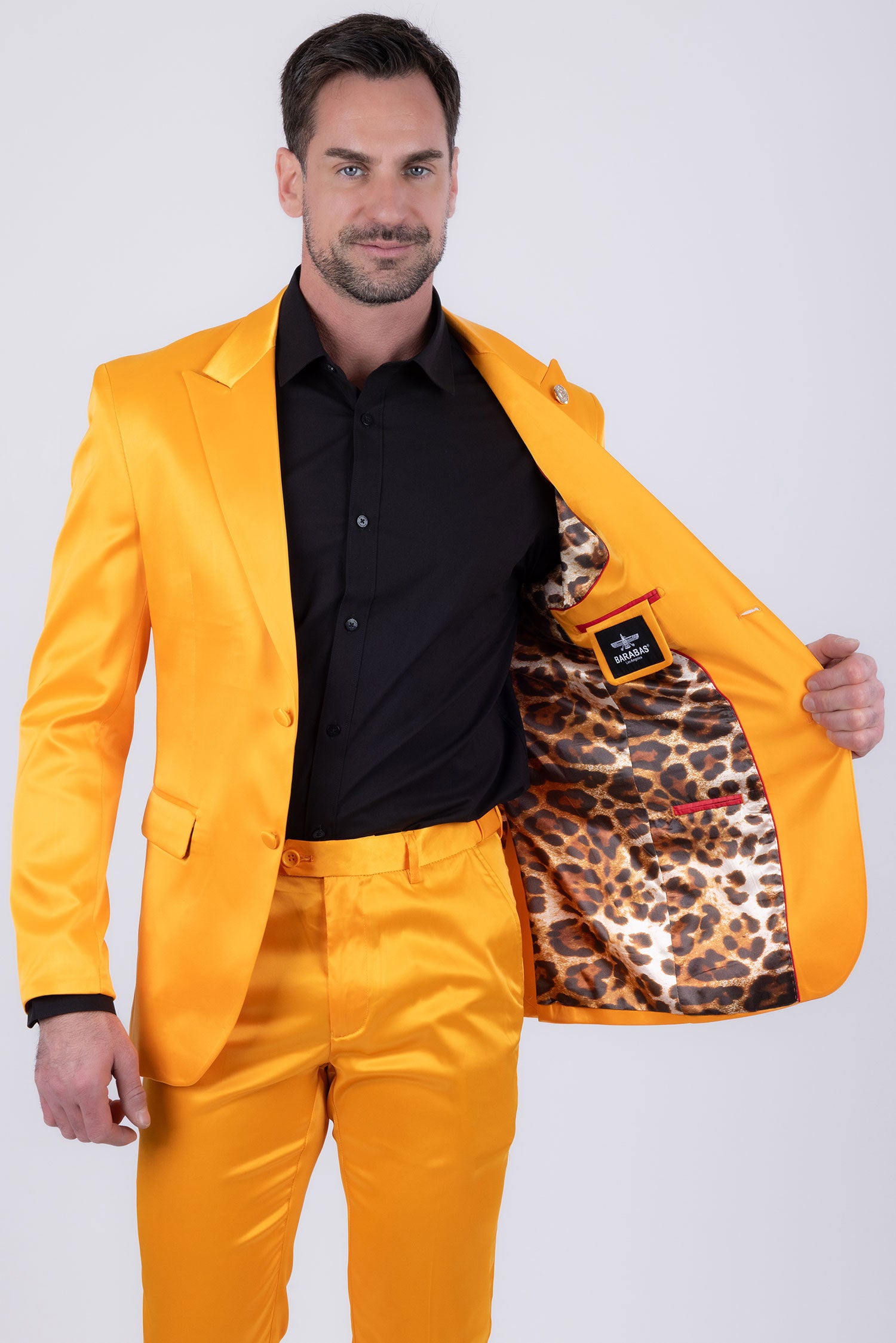 Barabas Men's Solid Color Satin Metallic Peak Lapel Blazer 6BL1010 Mustard