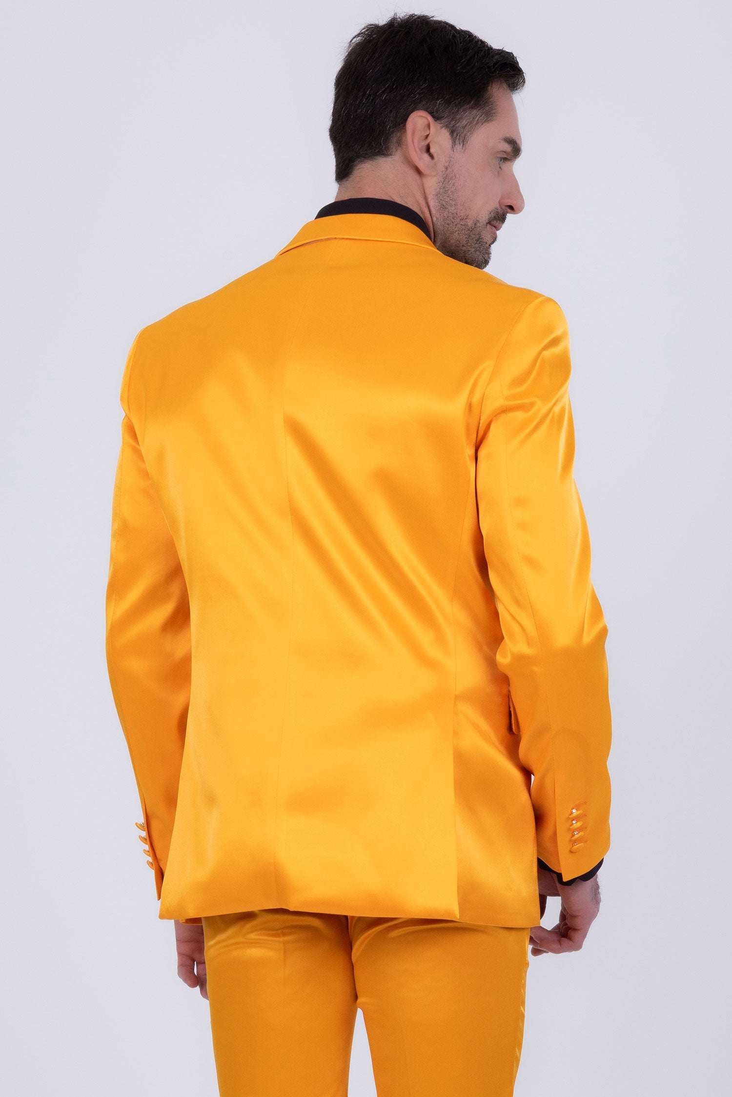 Barabas Men's Solid Color Satin Metallic Peak Lapel Blazer 6BL1010 Orange