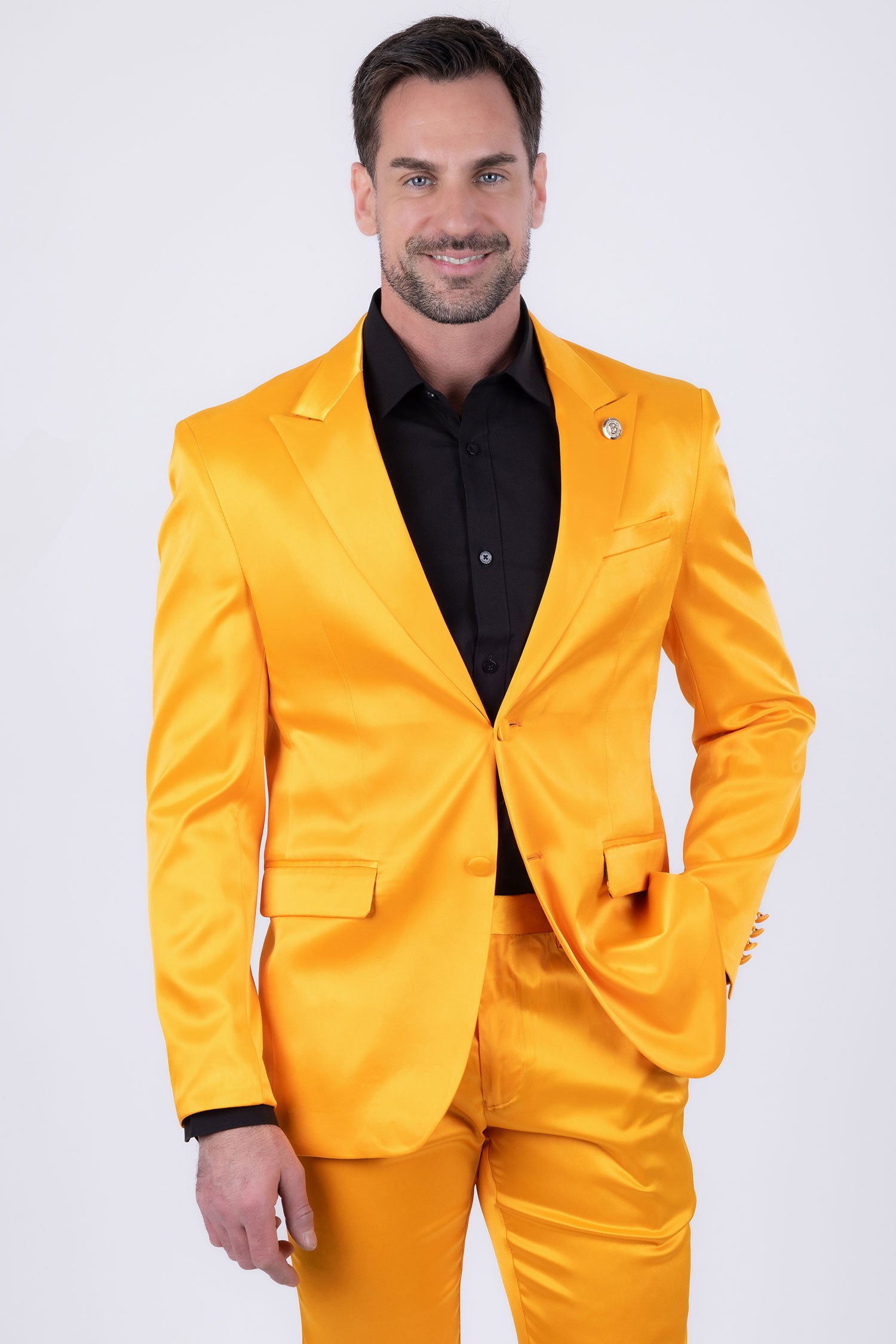 Barabas Men's Solid Color Satin Metallic Peak Lapel Blazer 6BL1010 Yellow