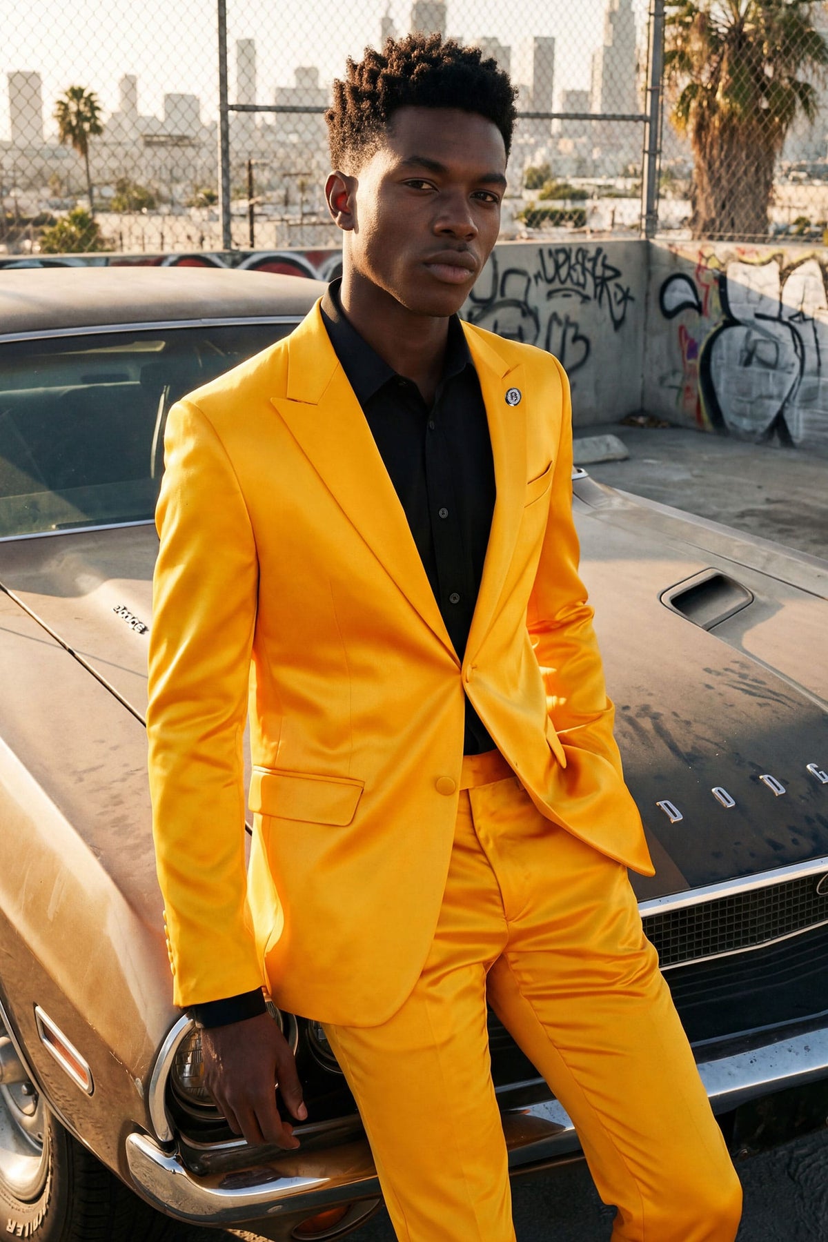 Barabas Men's Solid Color Satin Metallic Peak Lapel Blazer 6BL1010 #Color_Iceland Poppy
