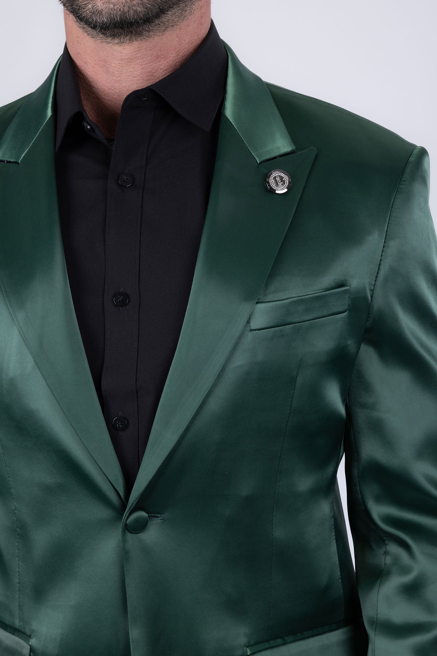 Barabas Men's Solid Color Satin Metallic Peak Lapel Blazer 6BL1010 Olive
