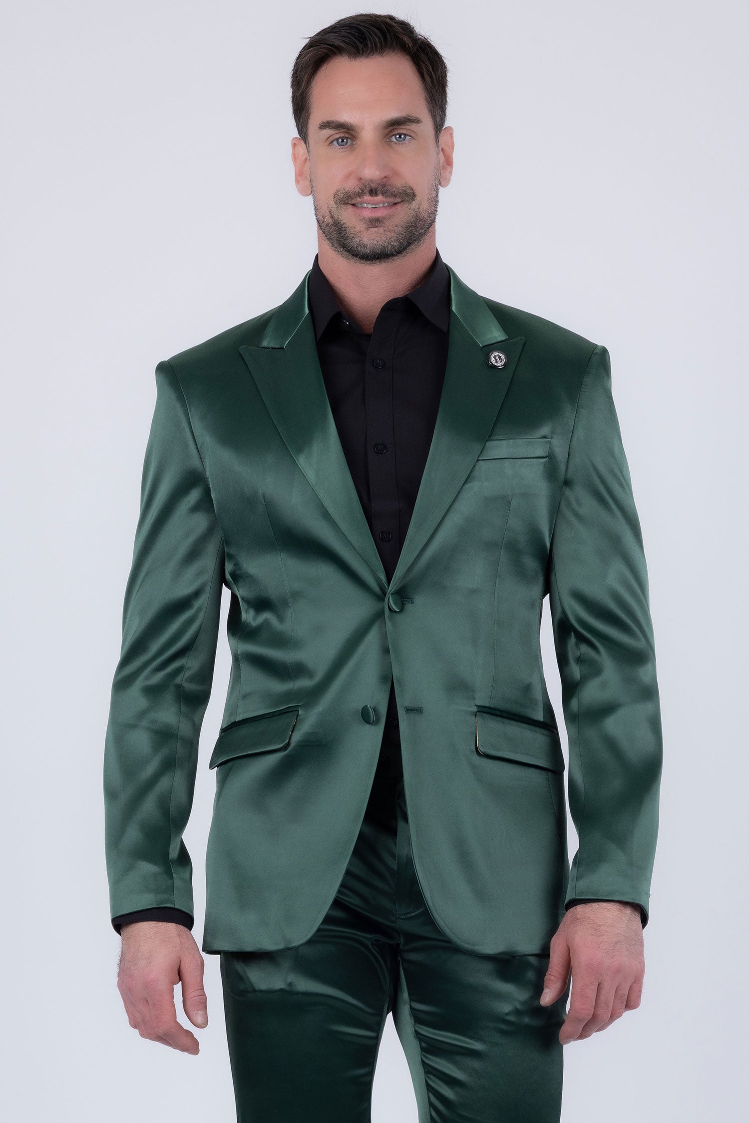 Barabas Men's Solid Color Satin Metallic Peak Lapel Blazer 6BL1010 Olive