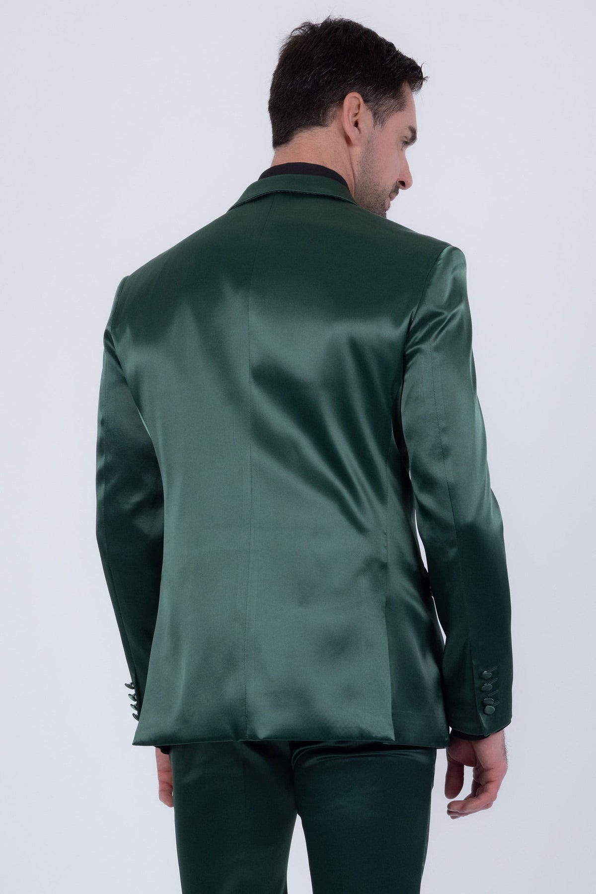 Barabas Men's Solid Color Satin Metallic Peak Lapel Blazer 6BL1010 #Color_Olive