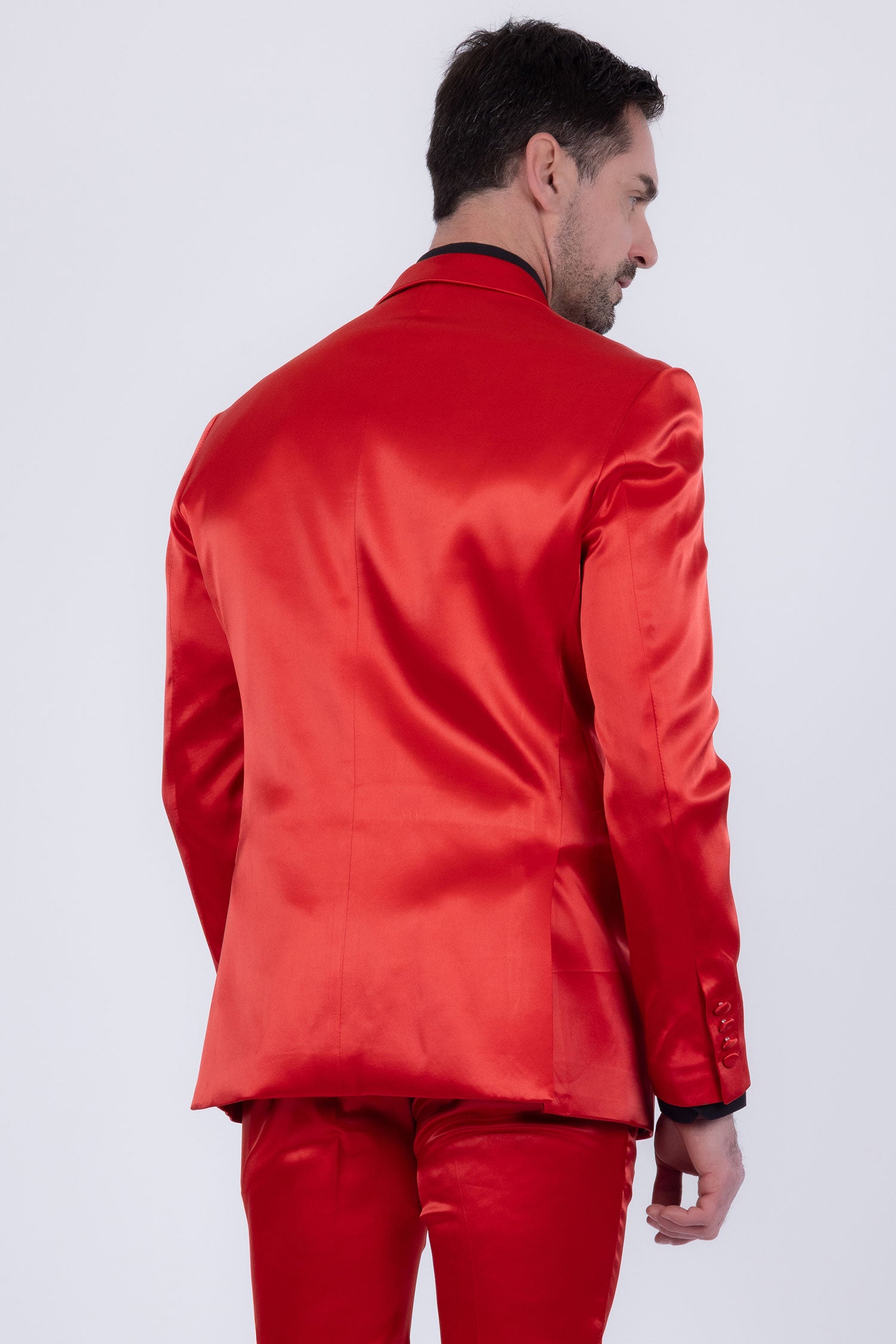 Barabas Men's Solid Color Satin Metallic Peak Lapel Blazer 6BL1010 Red