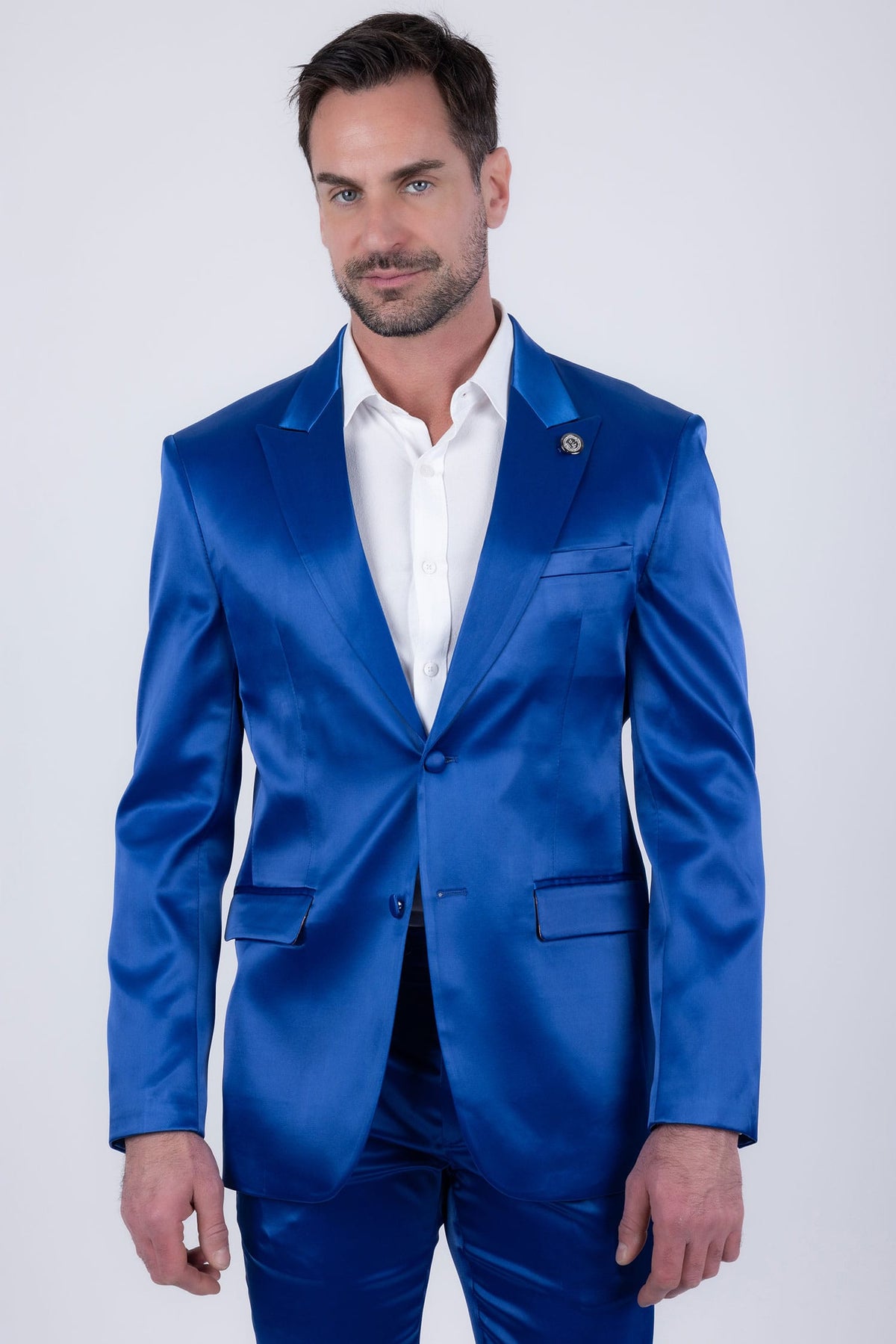Barabas Men's Solid Color Satin Metallic Peak Lapel Blazer 6BL1010 #Color_Sapphire