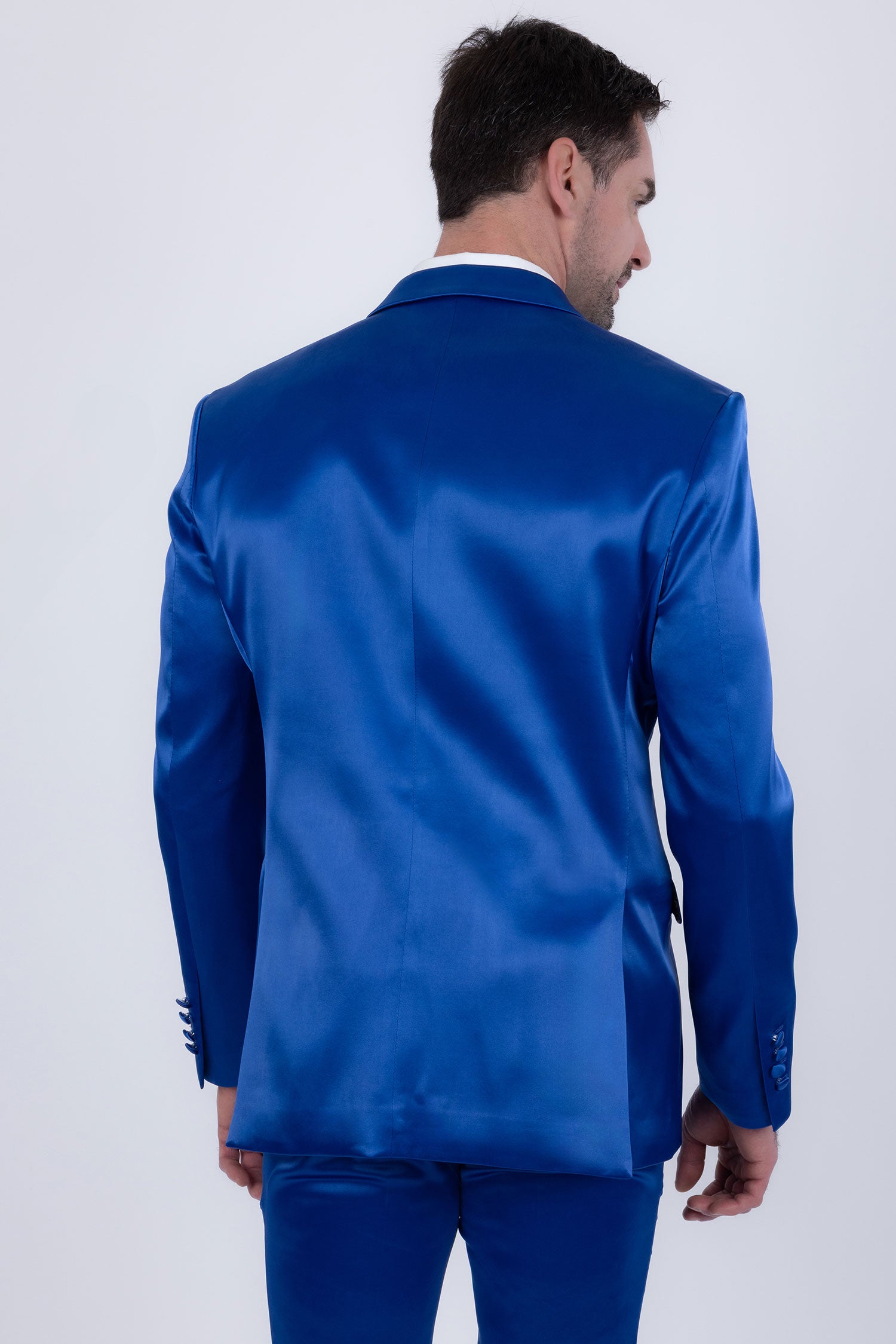 Barabas Men's Solid Color Satin Metallic Peak Lapel Blazer 6BL1010 Blue