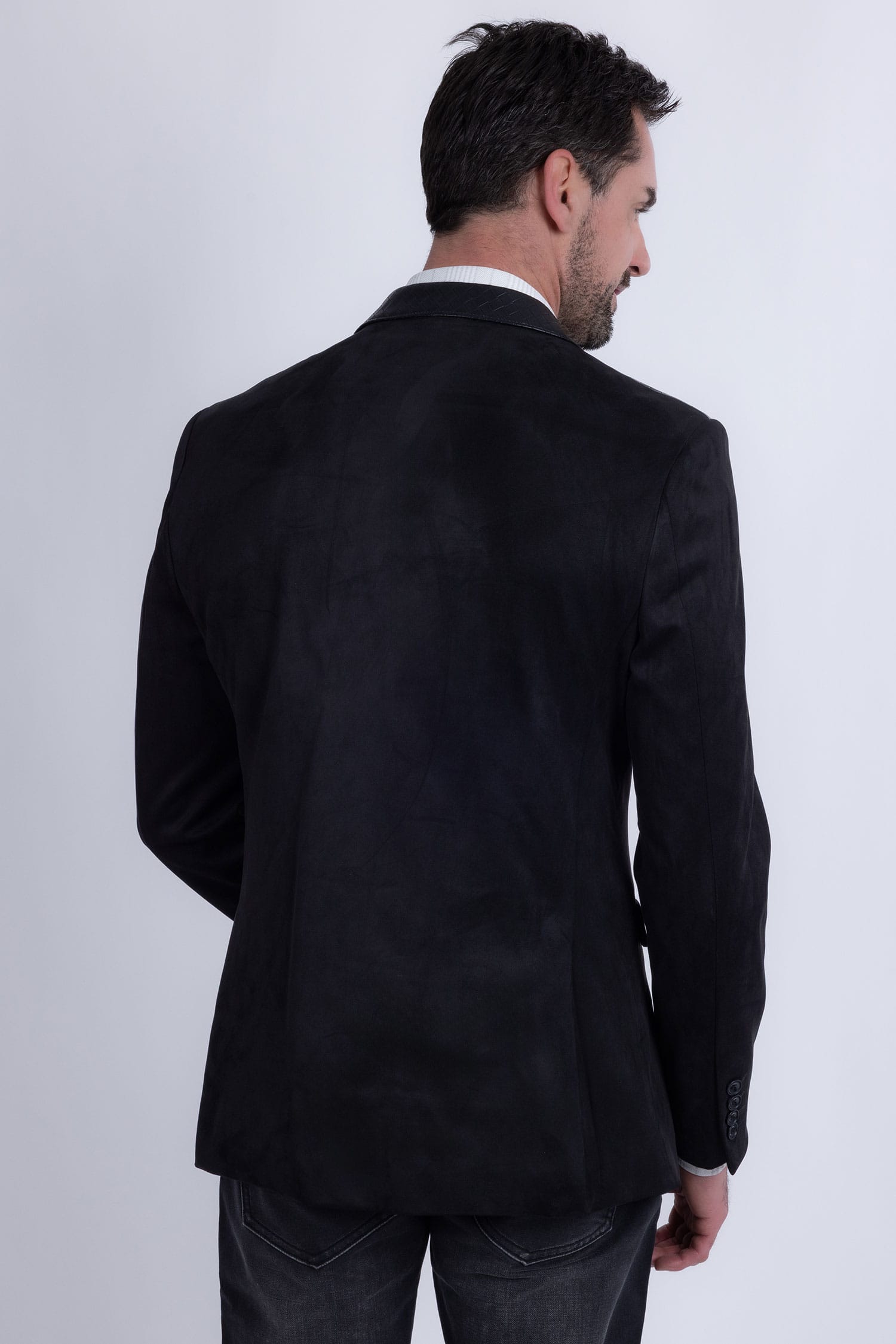 Barabas Men's Faux Leather Lapel Patterned Peak Lapel Blazer 6BLW01 Black