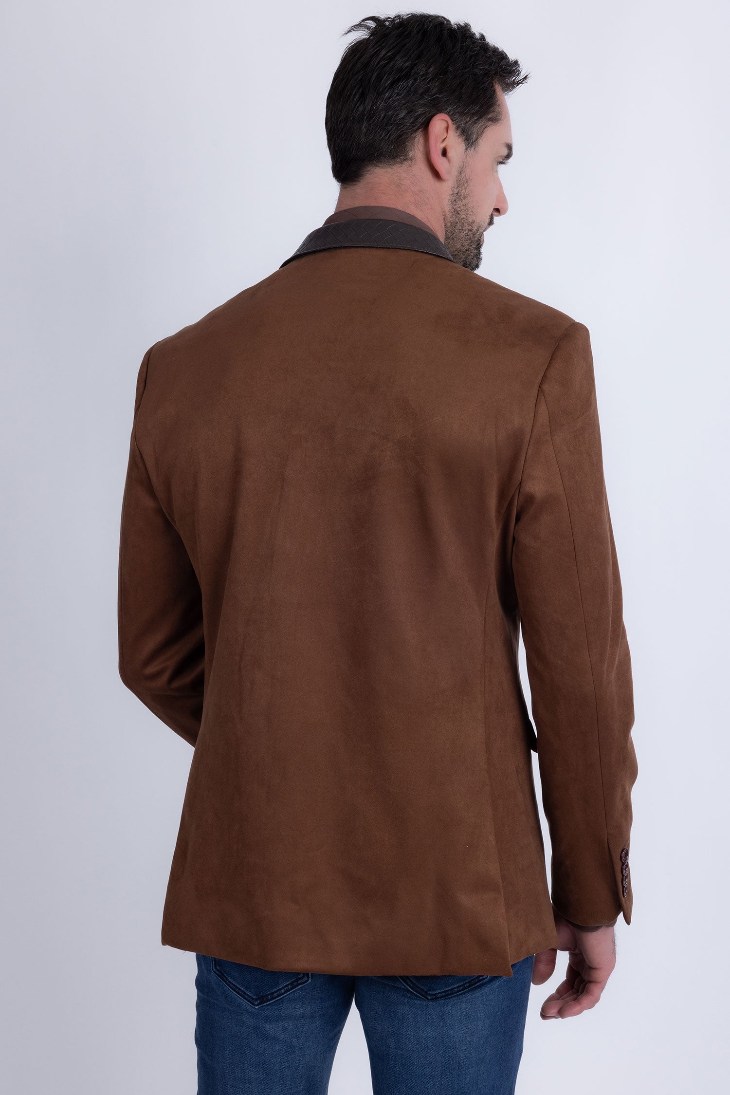 Barabas Men's Faux Leather Lapel Patterned Peak Lapel Blazer 6BLW01 Brown