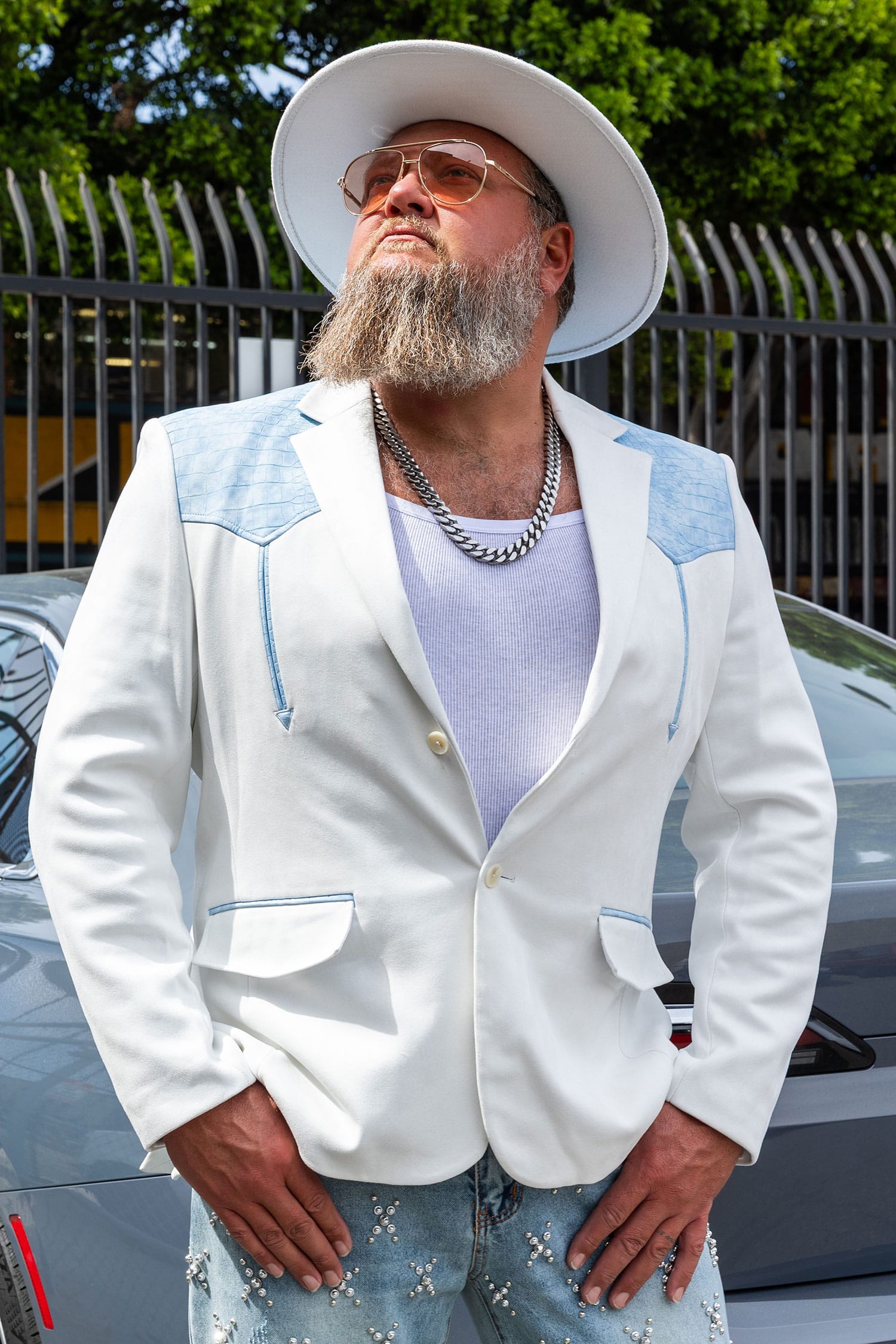 Barabas Men's Suede Western Design Notch Lapel Blazer 6BLW02 Bright White