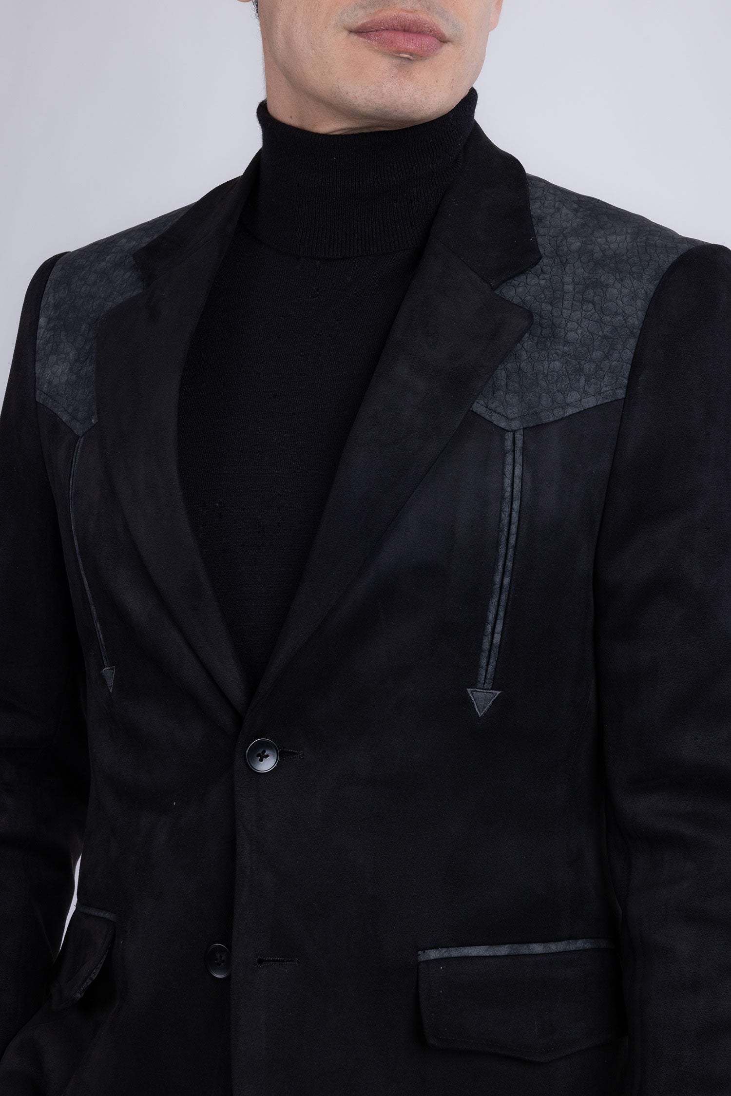 Barabas Men's Suede Western Design Notch Lapel Blazer 6BLW02 Black Charcoal