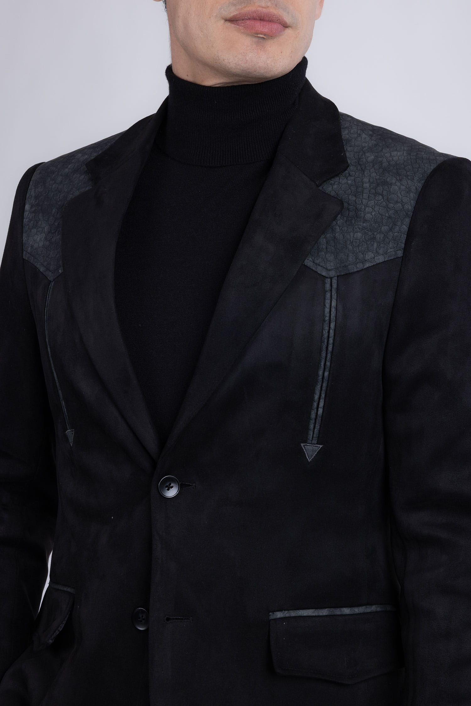 Barabas Men's Suede Western Design Notch Lapel Blazer 6BLW02 Black Charcoal