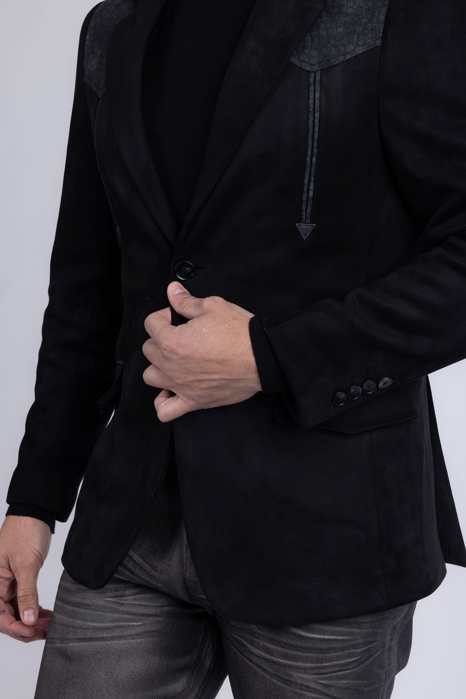 Barabas Men's Suede Western Design Notch Lapel Blazer 6BLW02 Black