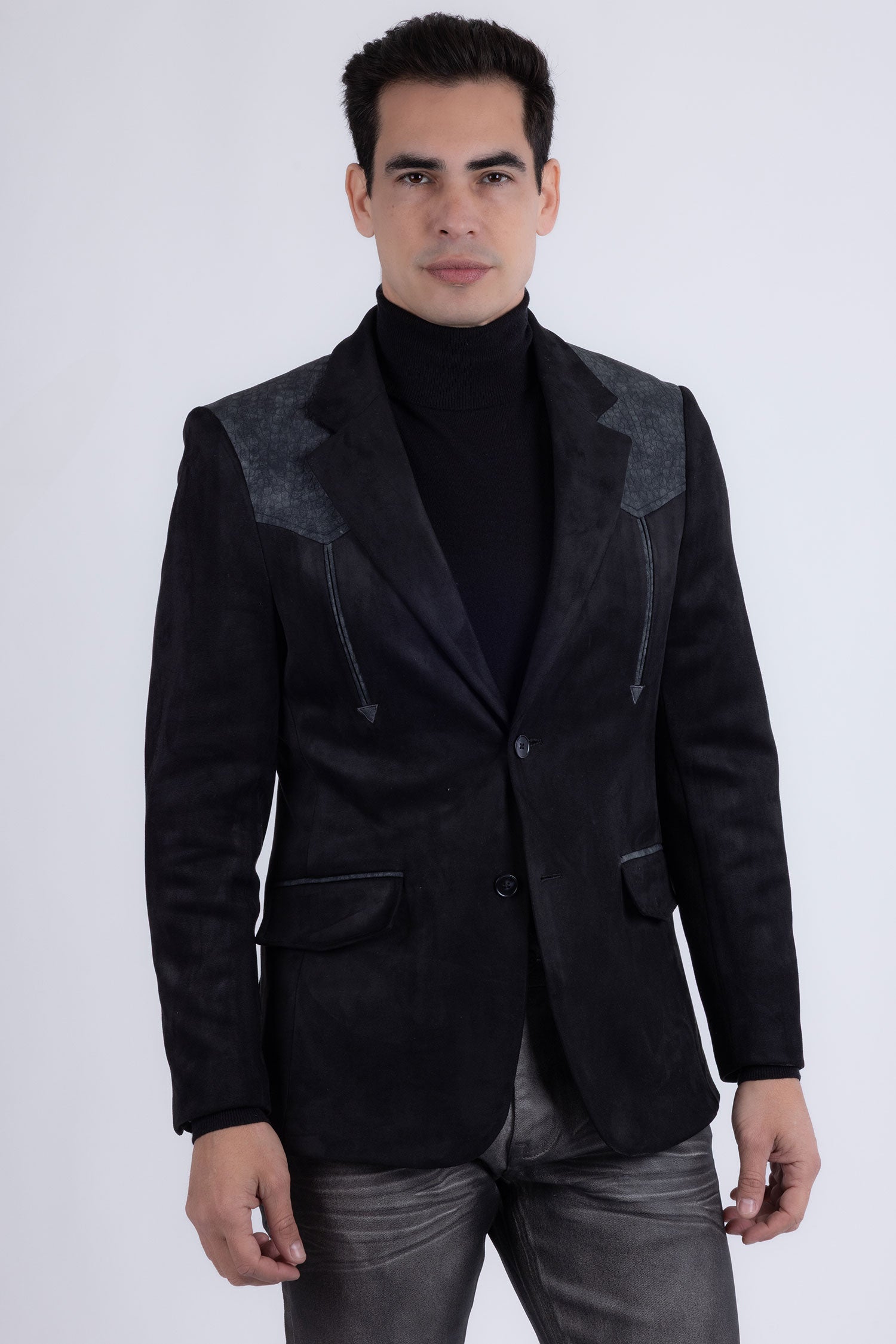 Barabas Men's Suede Western Design Notch Lapel Blazer 6BLW02 Black