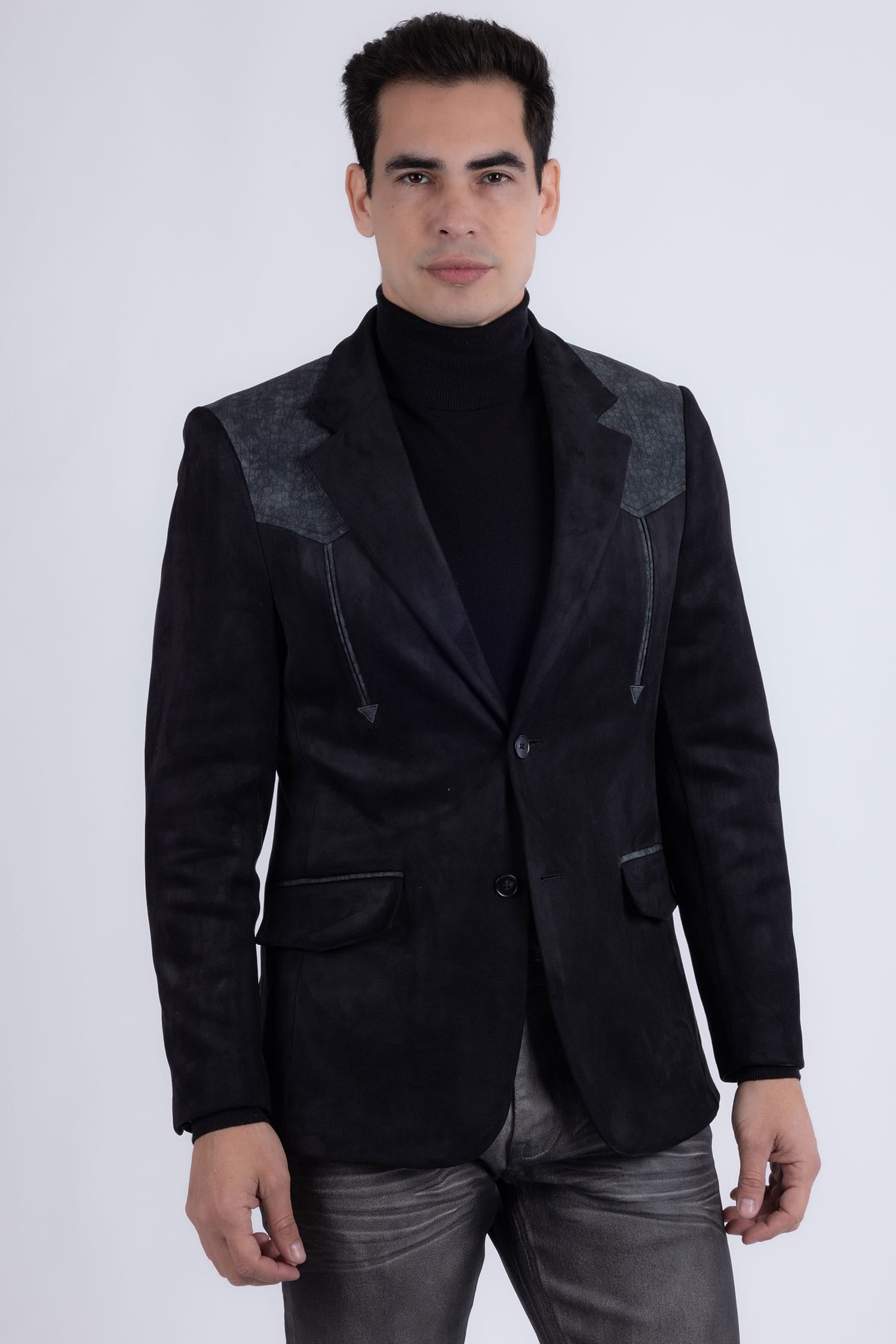 Barabas Men's Suede Western Design Notch Lapel Blazer 6BLW02 Black