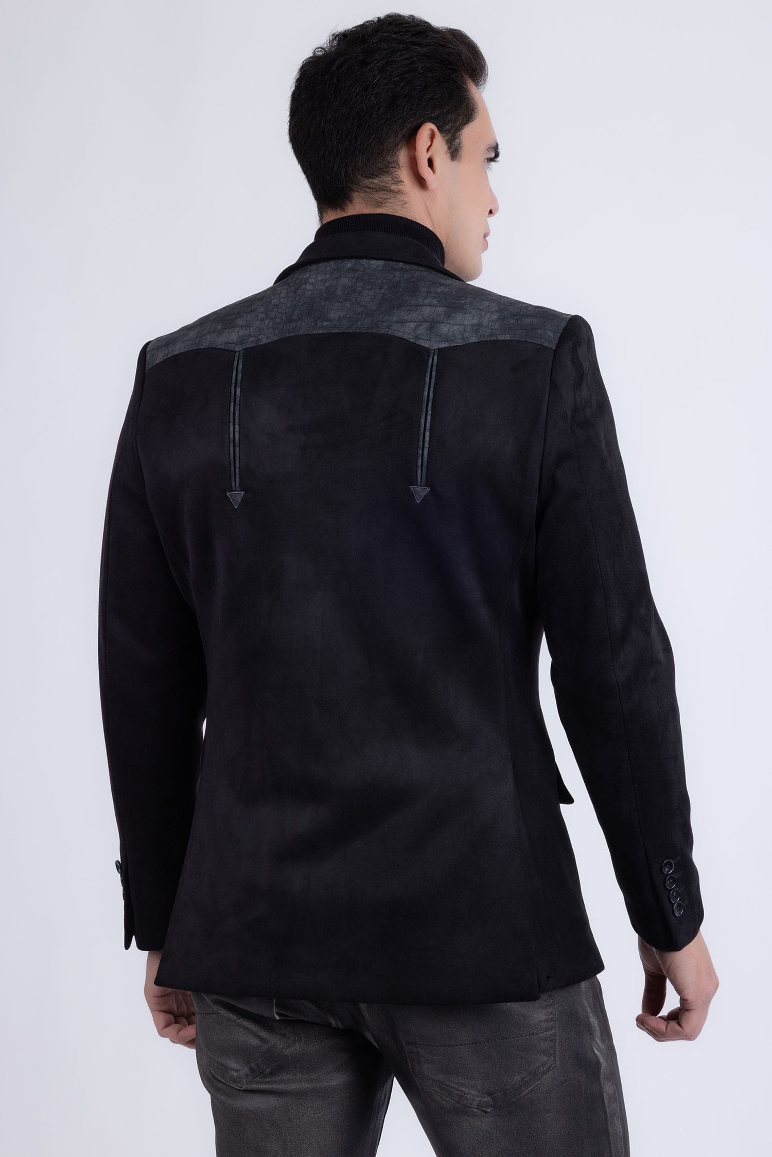 Barabas Men's Suede Western Design Notch Lapel Blazer 6BLW02 Charcoal