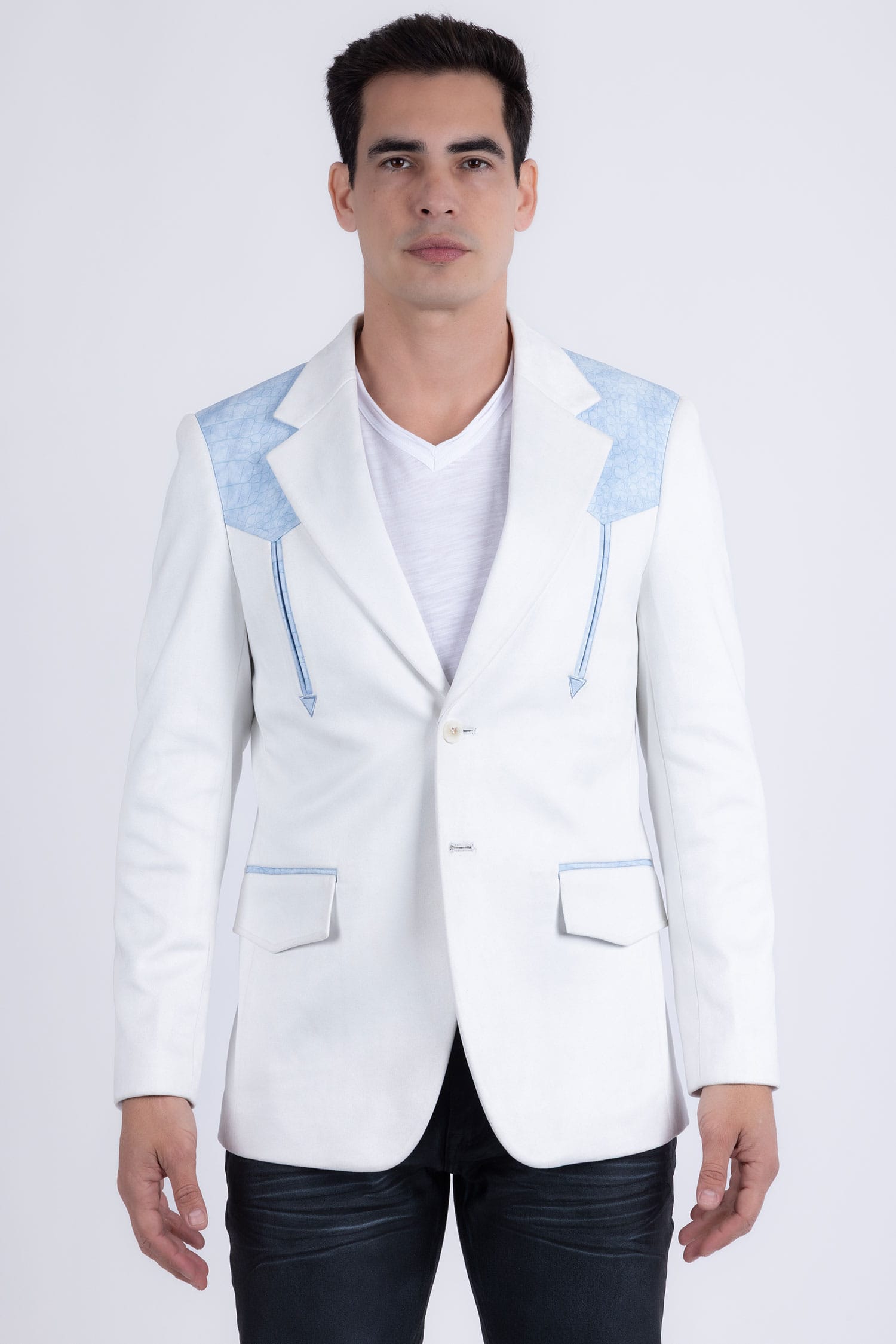 Barabas Men's Suede Western Design Notch Lapel Blazer 6BLW02 White